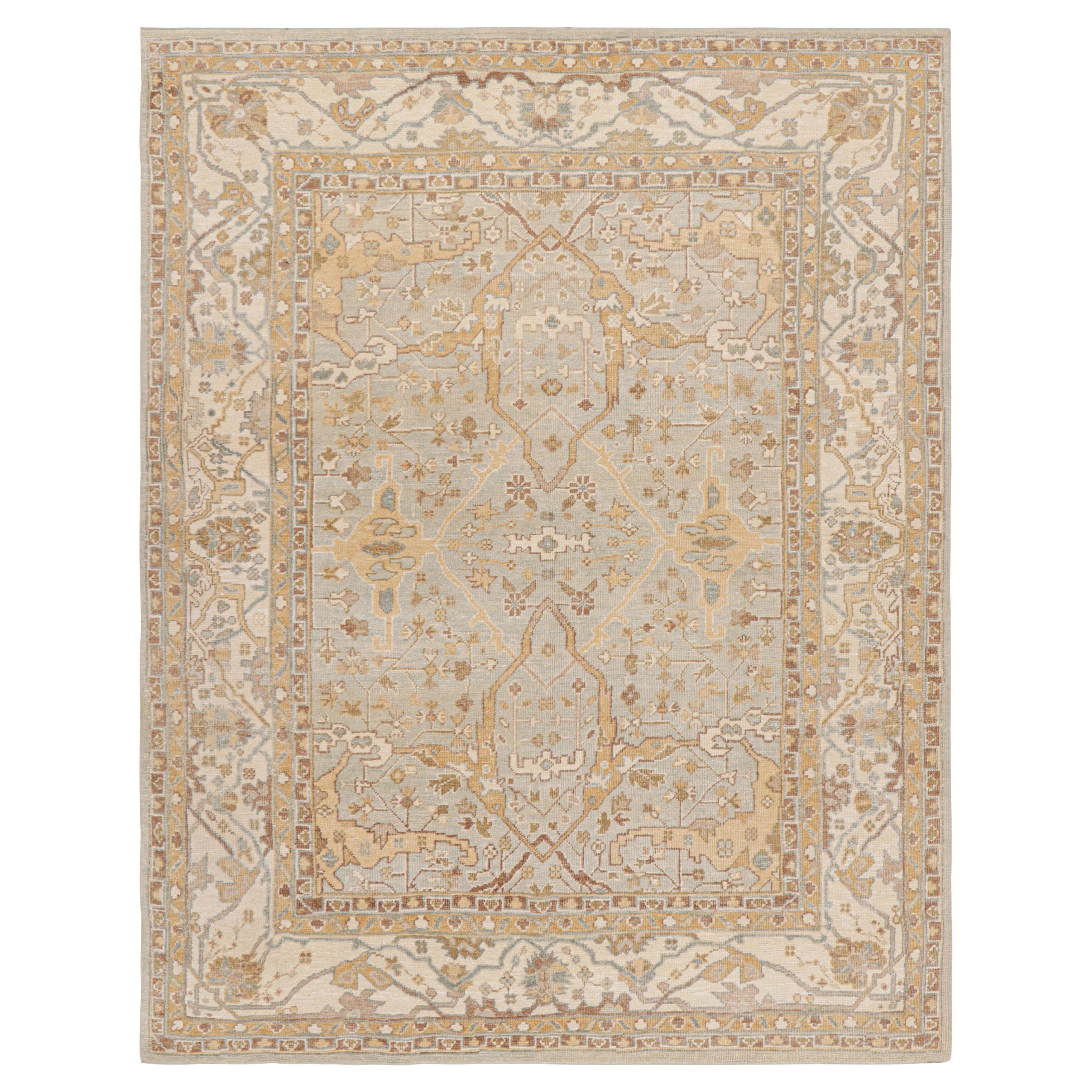 Rug
Kilim: Tappeto moderno in stile Oushak in blu e oro con motivi floreali