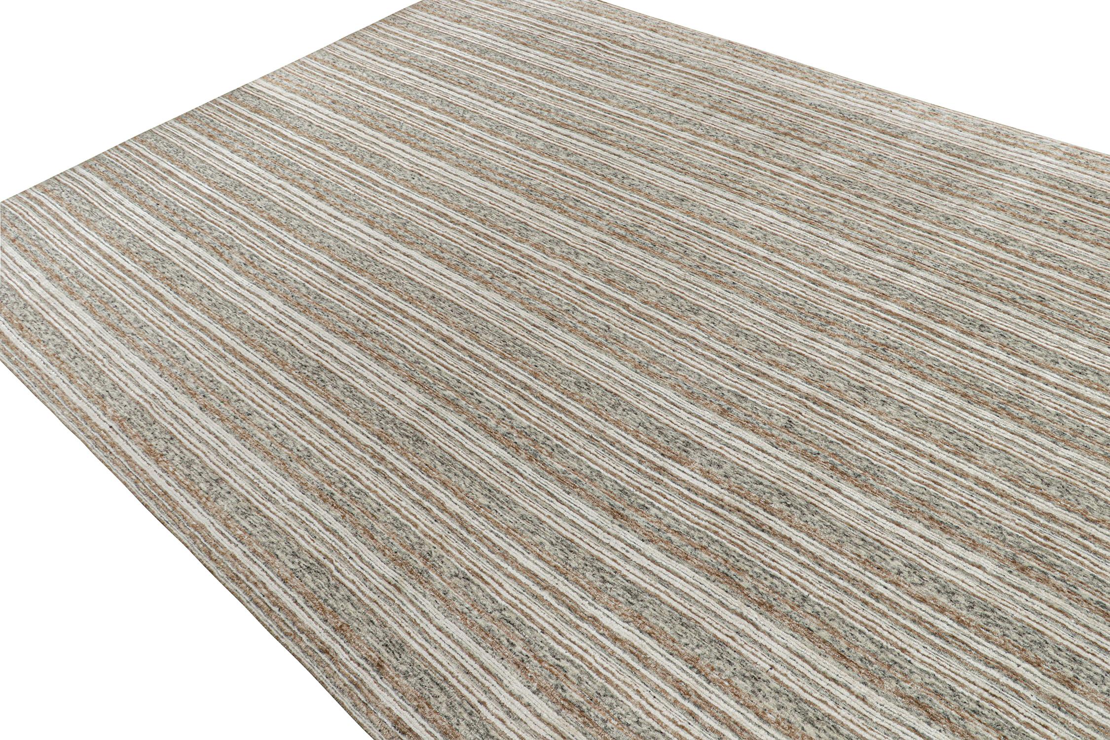 Indian Rug & Kilim’s Modern Oversized Rug in Beige, White and Gray Stripes For Sale