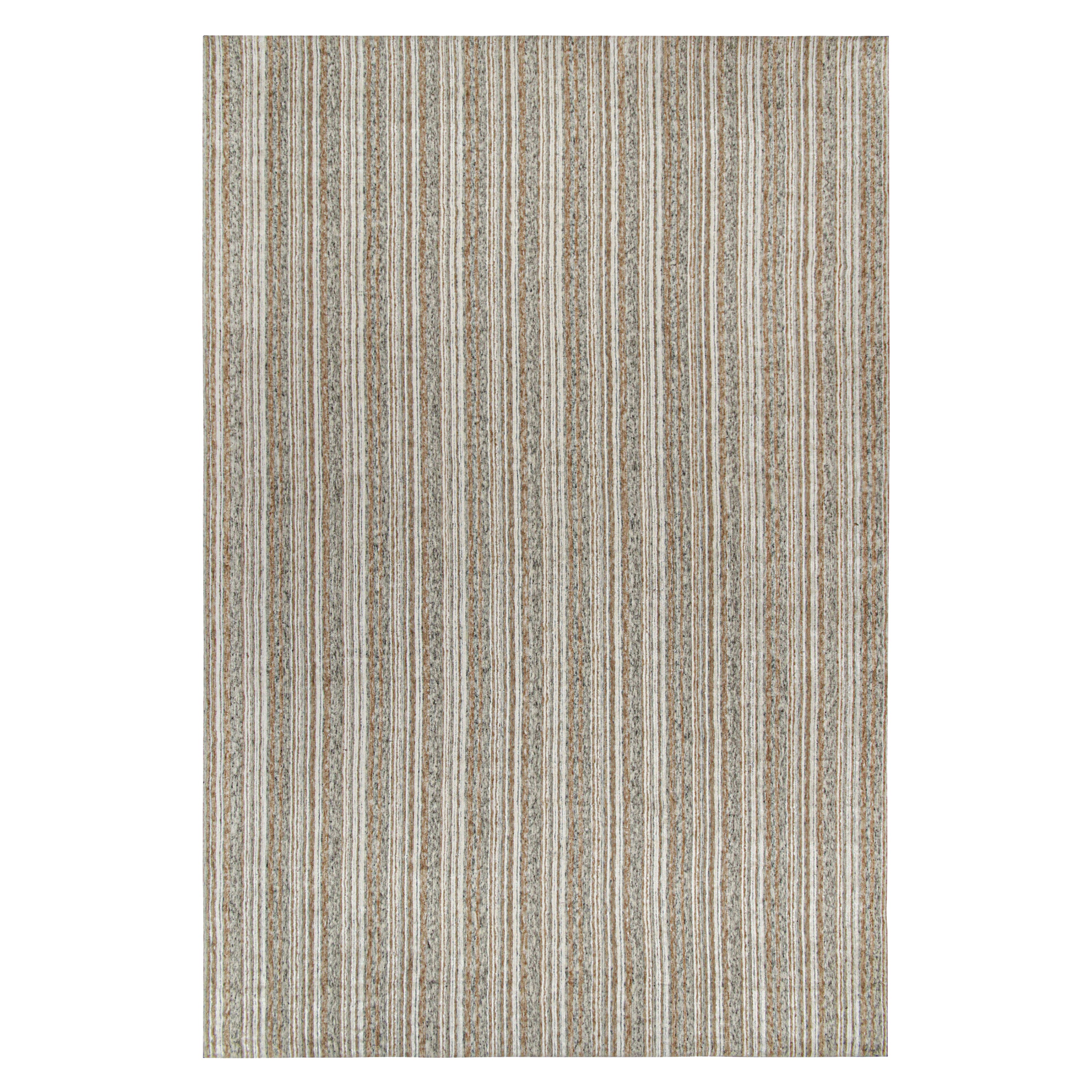 Rug & Kilim - Tappeto moderno a strisce beige, bianche e grigie