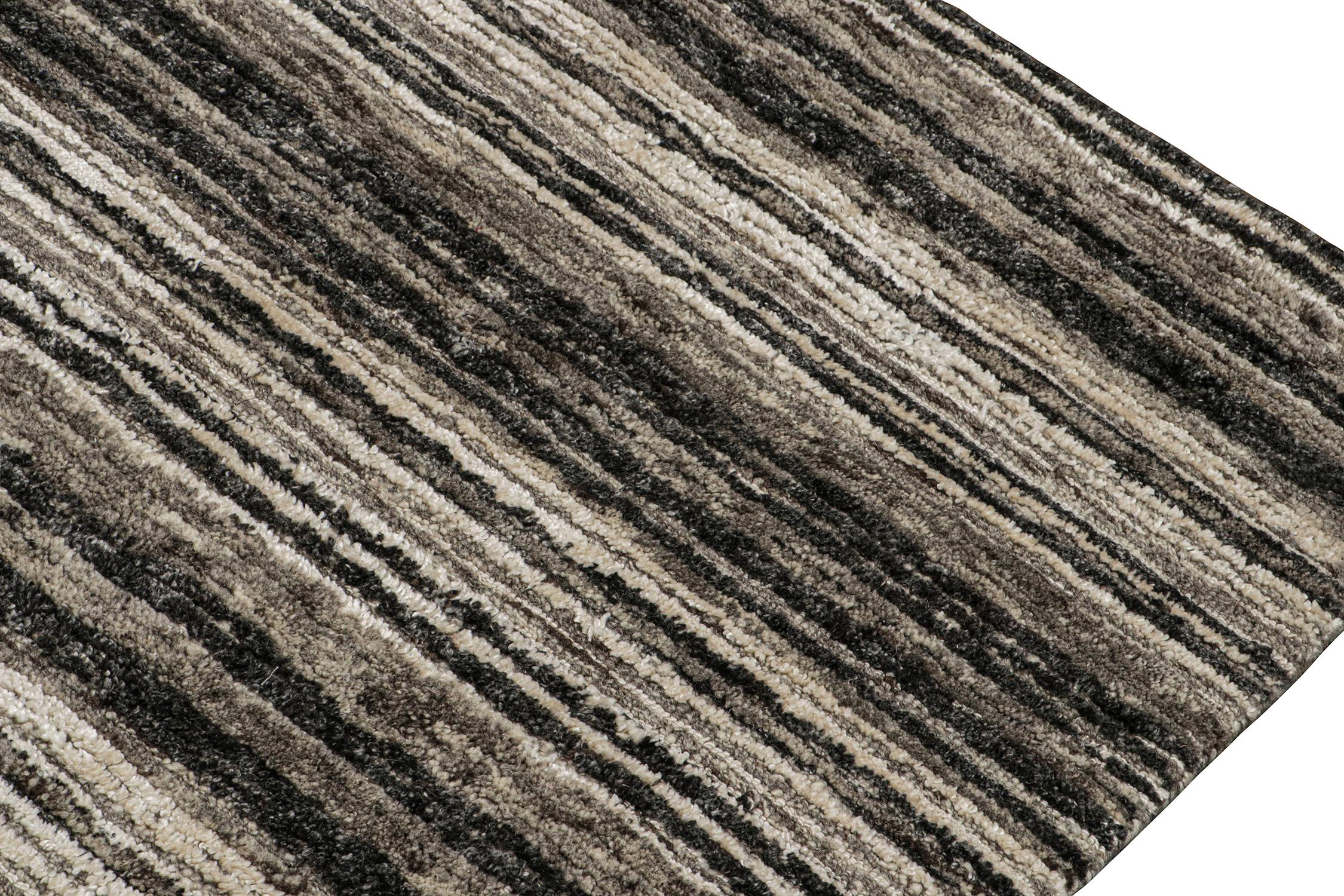 Annodato a mano Rug & Kilim - Tappeto moderno a strisce di sale e pepe in vendita