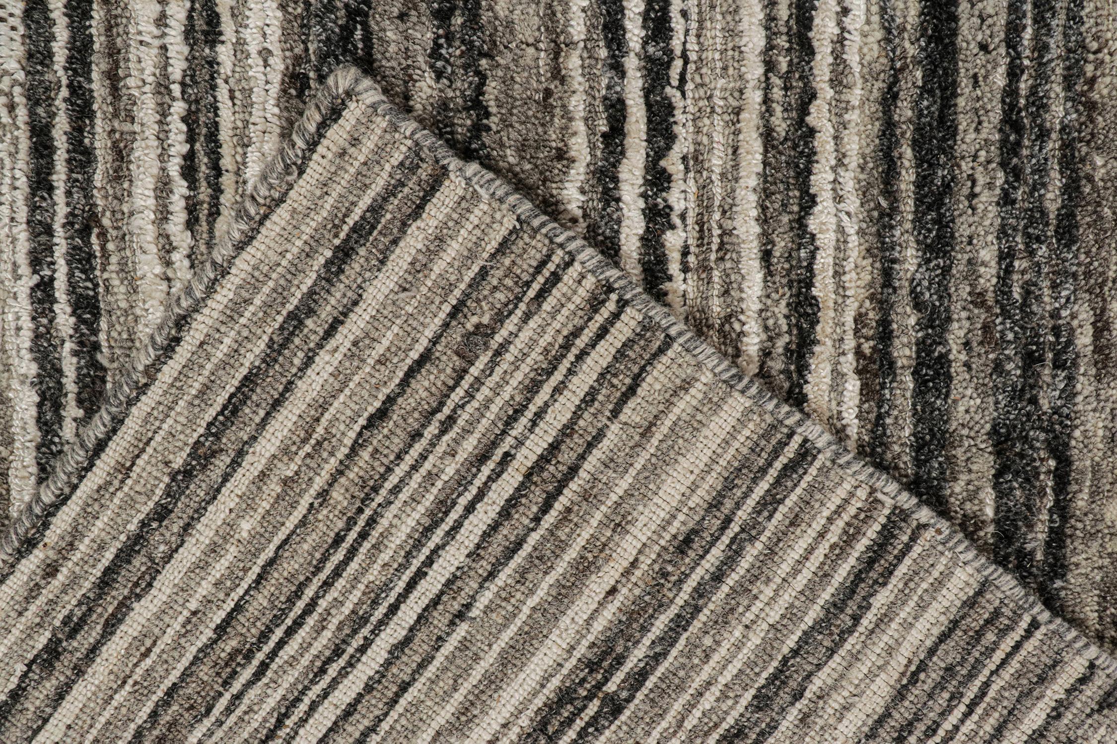 Contemporary Rug & Kilim’s Modern Oversized Rug in Salt-and-Pepper Stripes For Sale