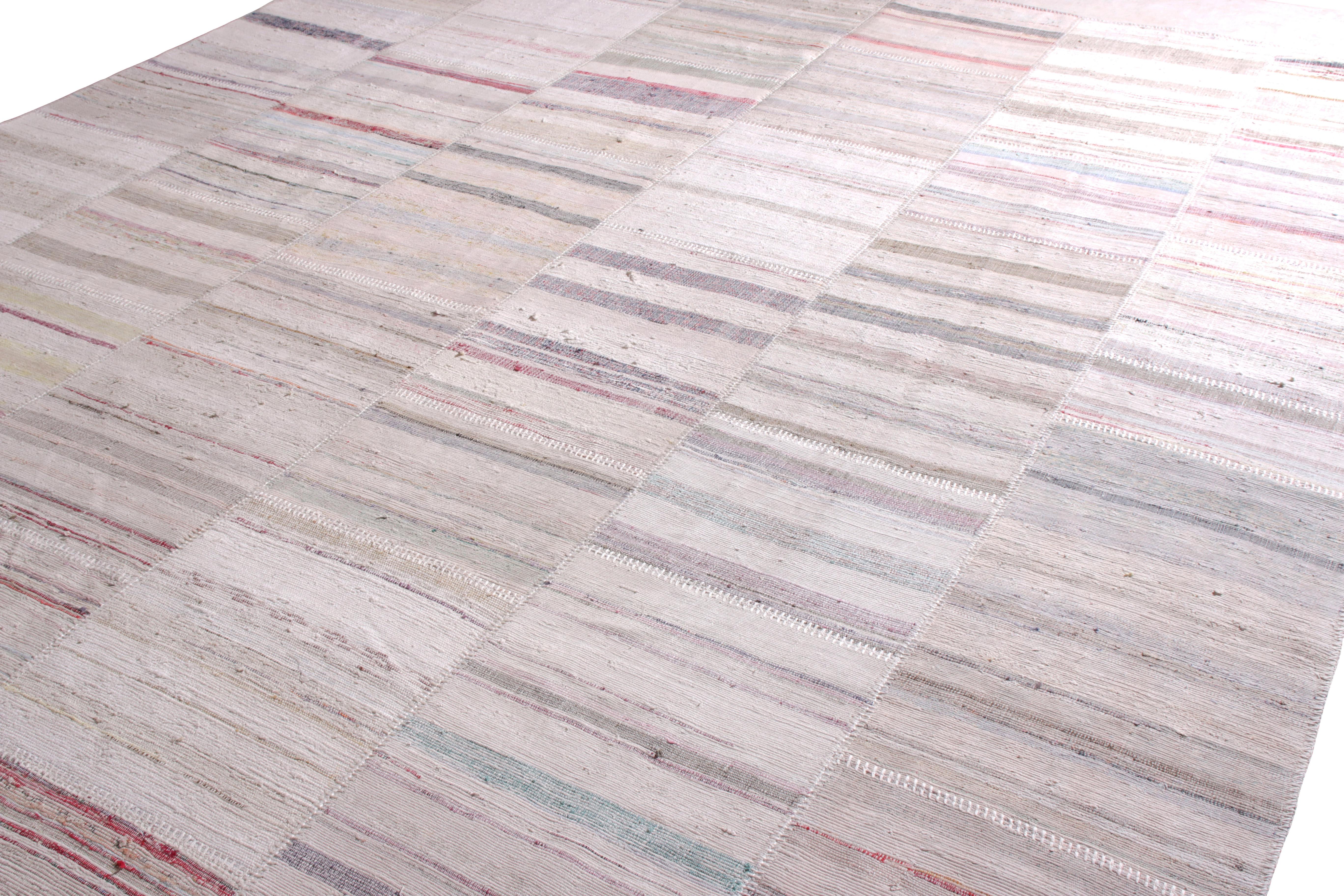 Turc Rug & Kilim's Modern Patchwork Kilim Rug in Gray Multi-Color Stripe Motif en vente