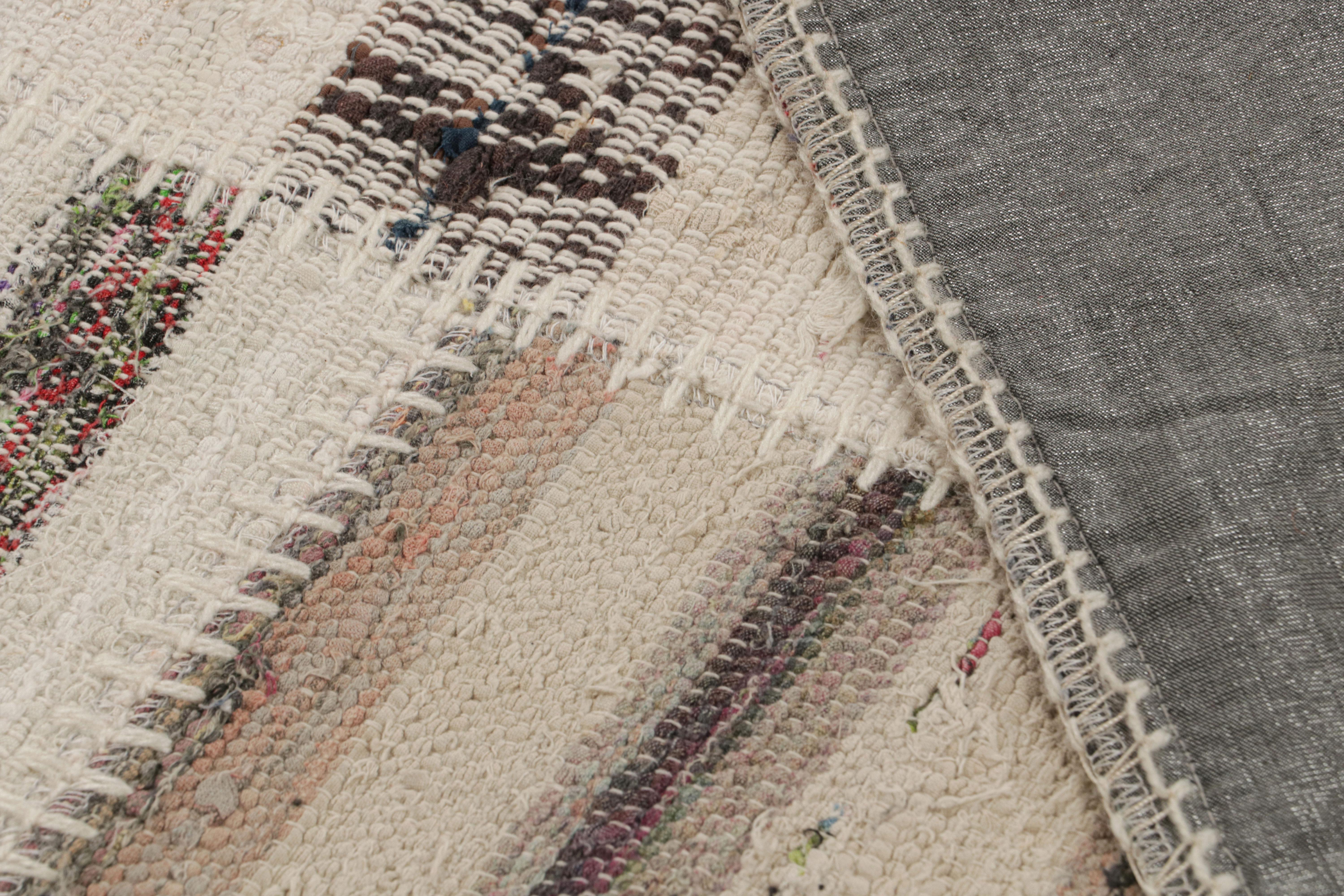 Wool Rug & Kilim's Modern Patchwork Kilim Rug in Gray Multi-Color Stripe Pattern For Sale