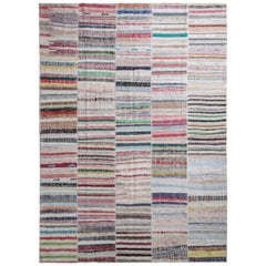 Rug & Kilim's Modern Patchwork Kilim Rug in Gray Multi-Color Stripe Motif