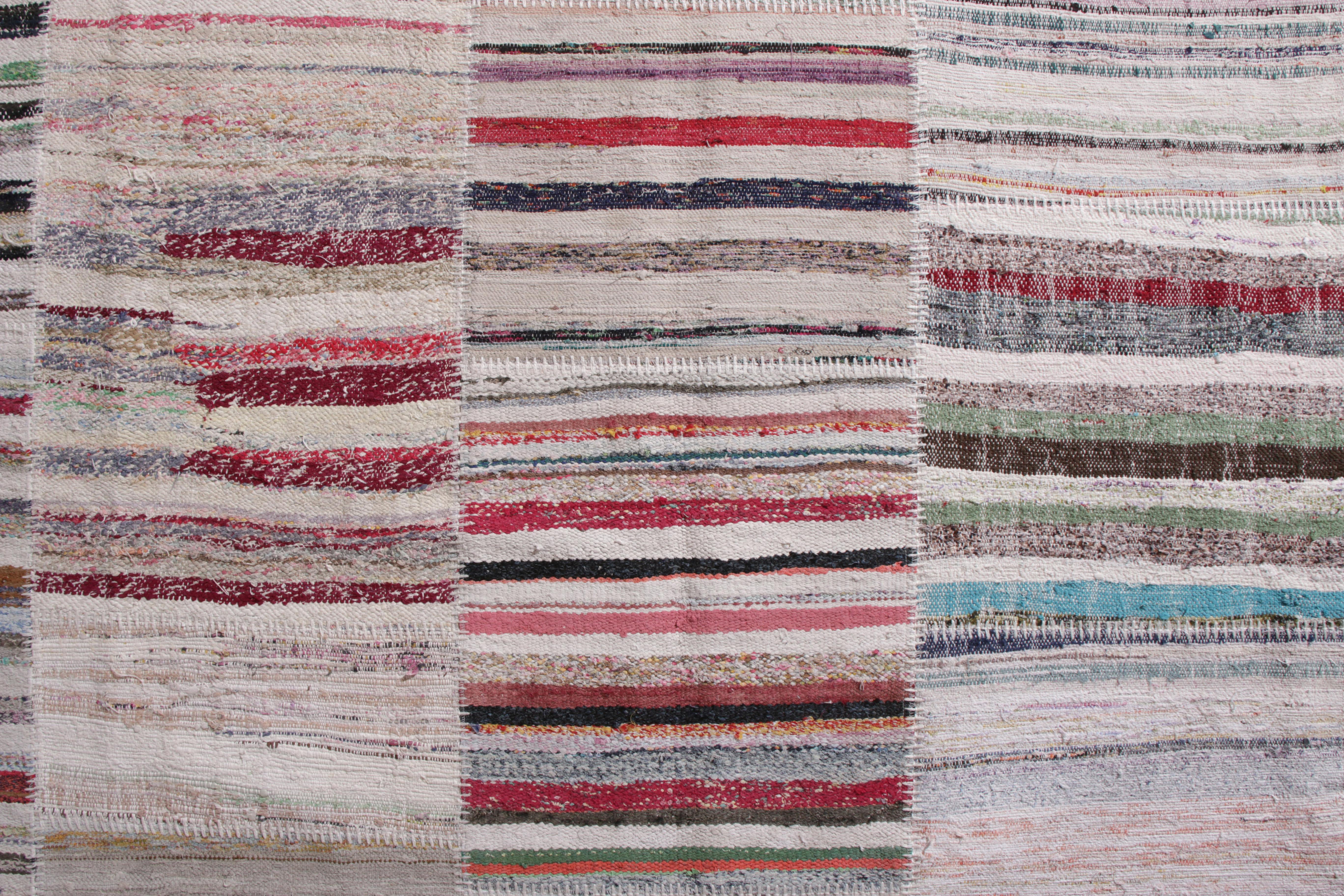 Rug & Kilim's Modern Patchwork Kilim Rug in Gray Multicolor Stripe Pattern In New Condition For Sale In Long Island City, NY