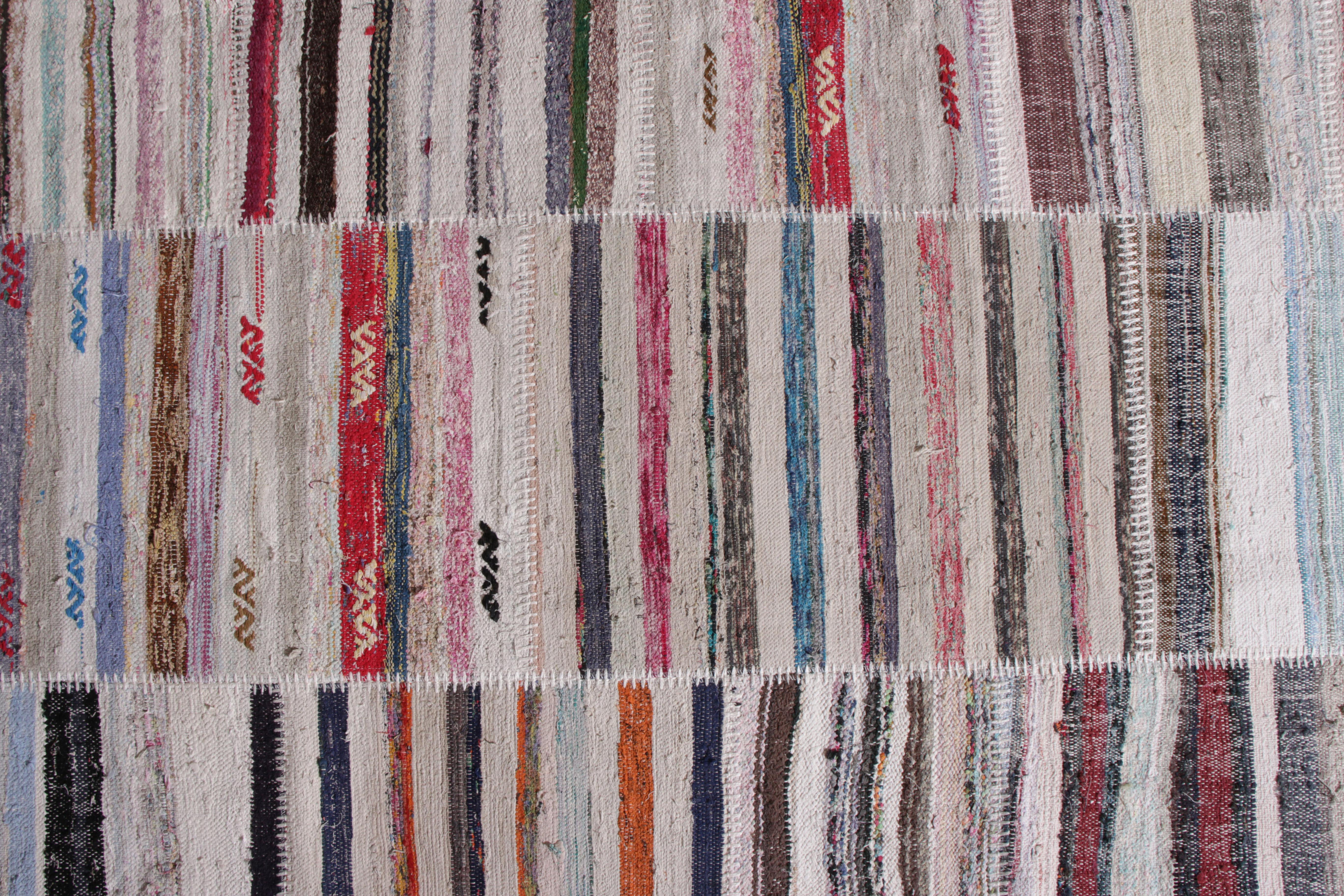 Rug & Kilim's Modern Patchwork Kilim Rug in Gray Multicolor Stripe Pattern In New Condition In Long Island City, NY