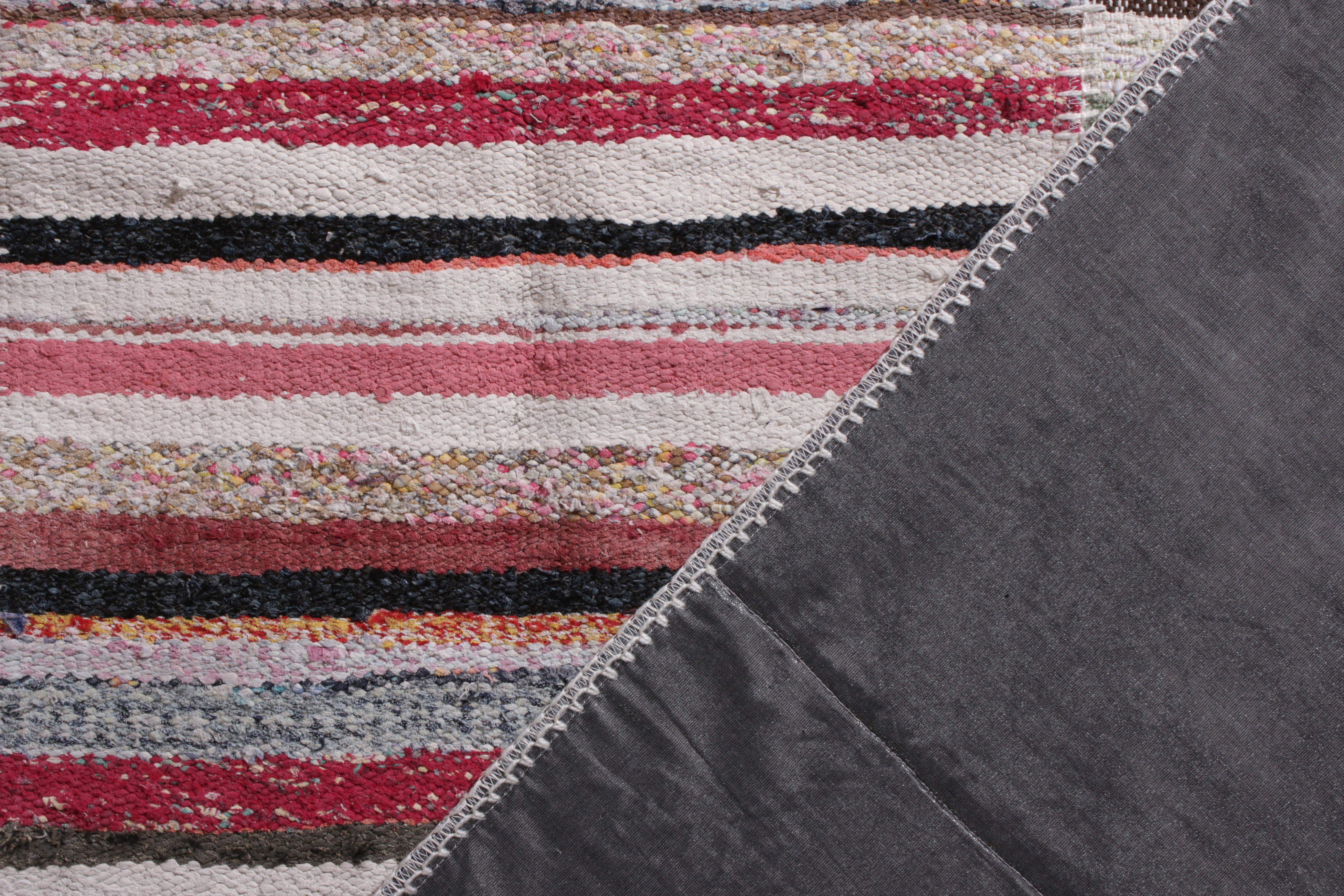 Contemporary Rug & Kilim's Modern Patchwork Kilim Rug in Gray Multicolor Stripe Pattern For Sale
