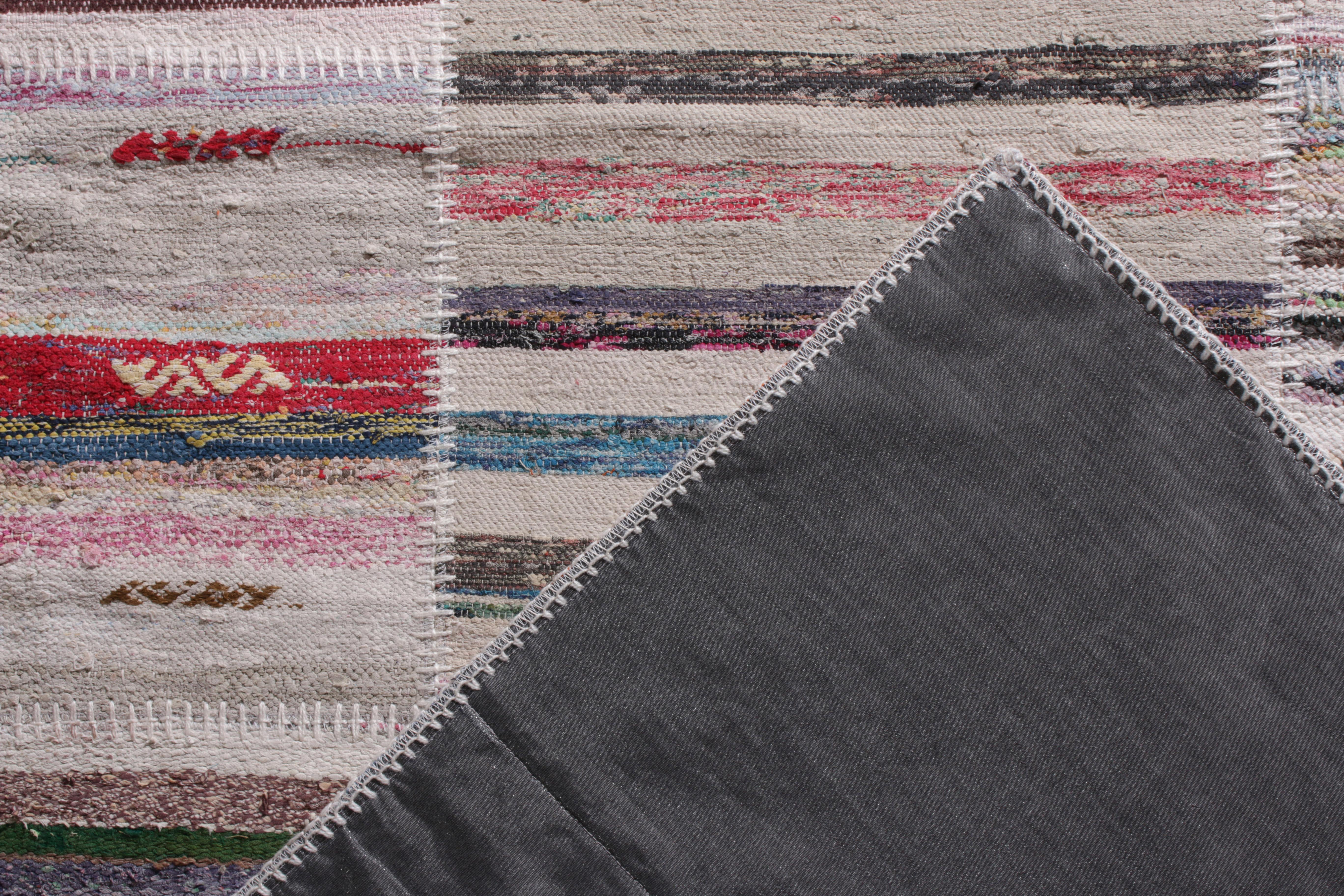 Contemporary Rug & Kilim's Modern Patchwork Kilim Rug in Gray Multicolor Stripe Pattern
