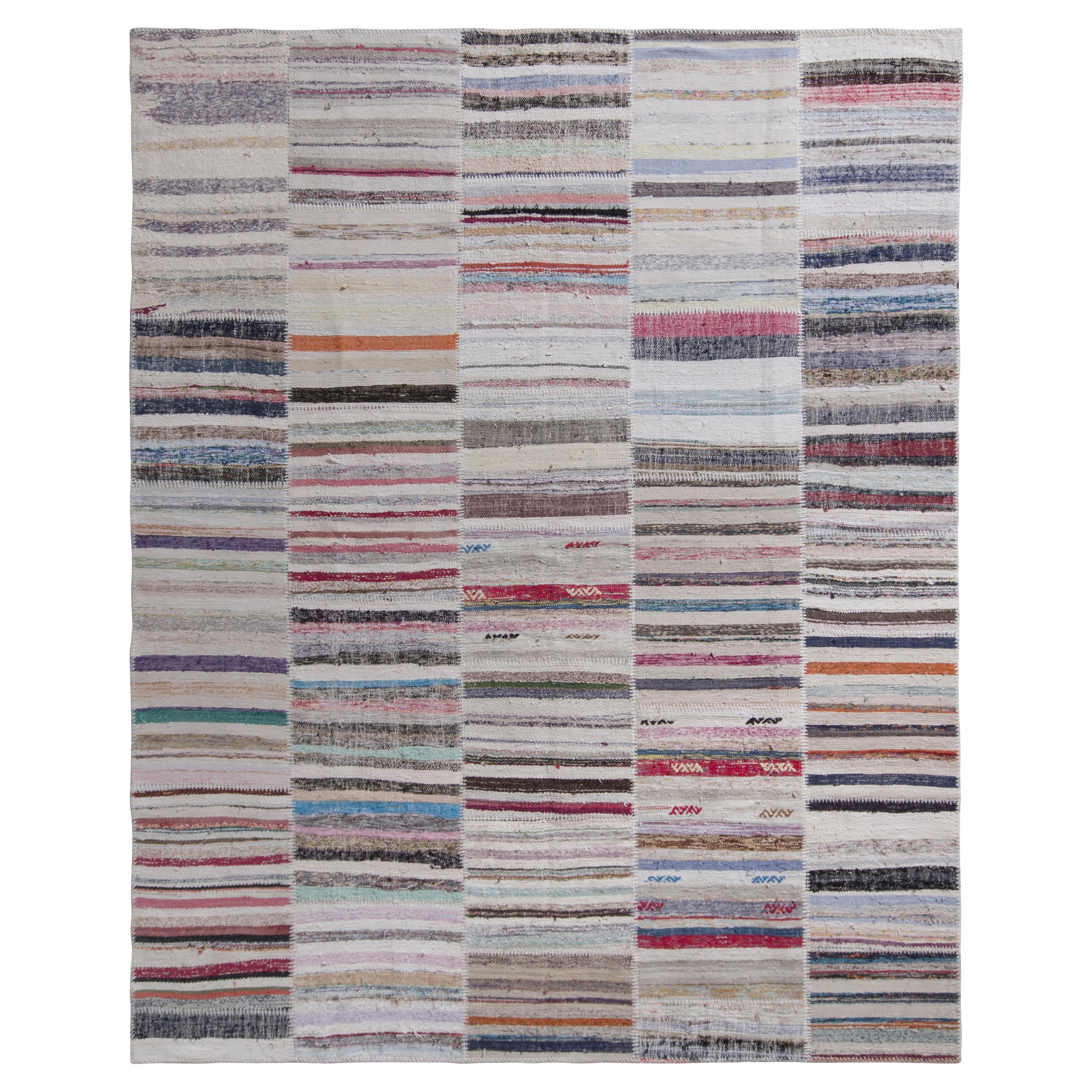 Tapis et tapis Kilim moderne patchwork Kilim à motif de rayures multicolores grises