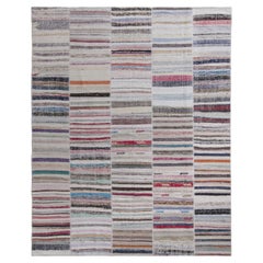 Rug & Kilim's Modern Patchwork Kilim Rug in Gray Multicolor Stripe Pattern