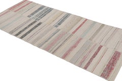 Rug & Kilim's Modern Patchwork Kilim Runner in Gray Multi-Color Stripe Pattern
