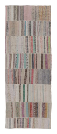 Rug & Kilim's Modern Patchwork Runner Kilim in Beige with Multicolor Stripes