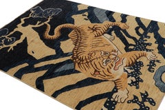 Rug & Kilim’s Modern Peking “Tiger” Pictorial Rug in Navy Blue and Gold