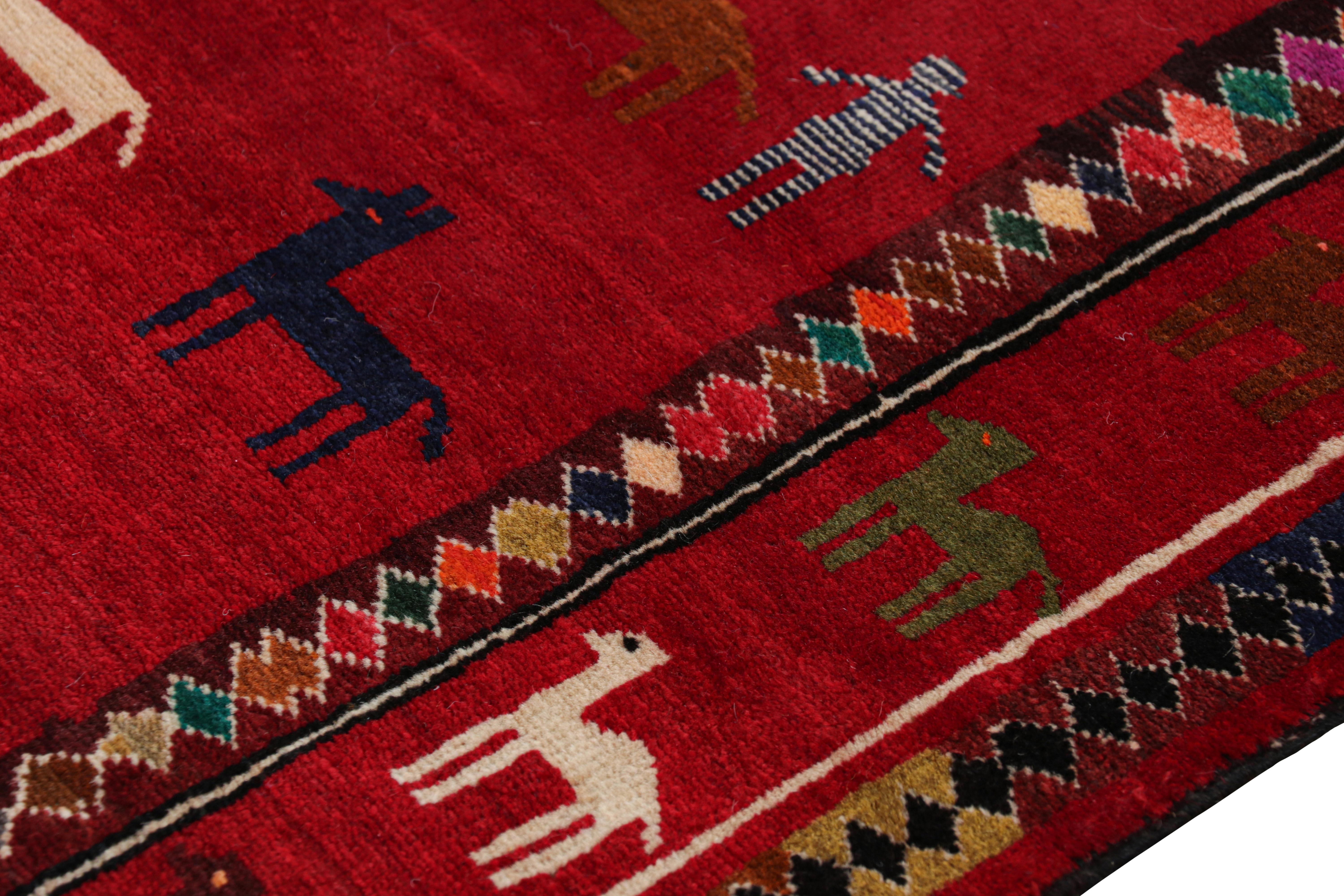 Rug & Kilim’s Modern Persian Gabbeh Rug in Red with Animal Pictorials In New Condition For Sale In Long Island City, NY
