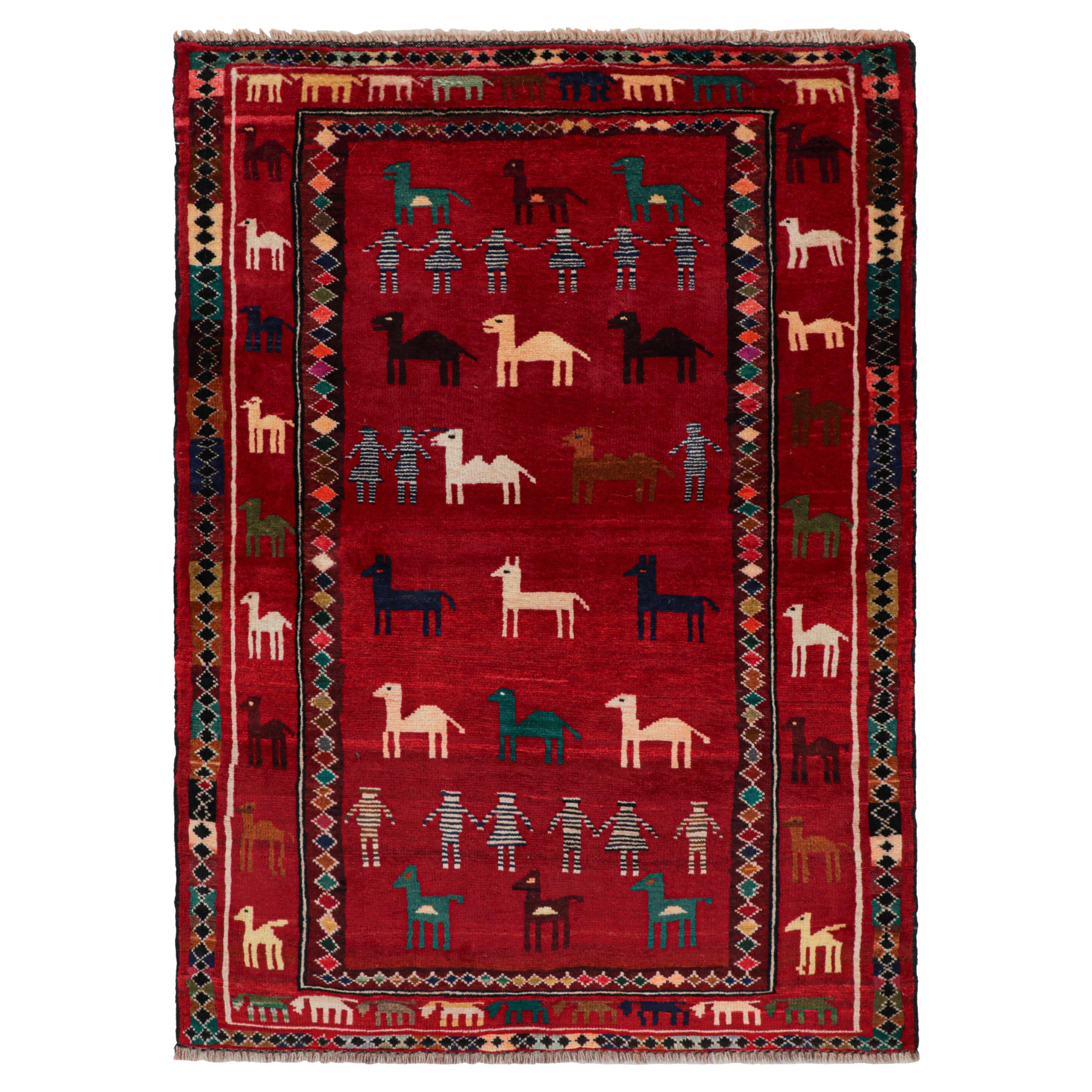 Rug & Kilim's Modernity Persian Gabbeh Rug in Red with Animal Pictorials