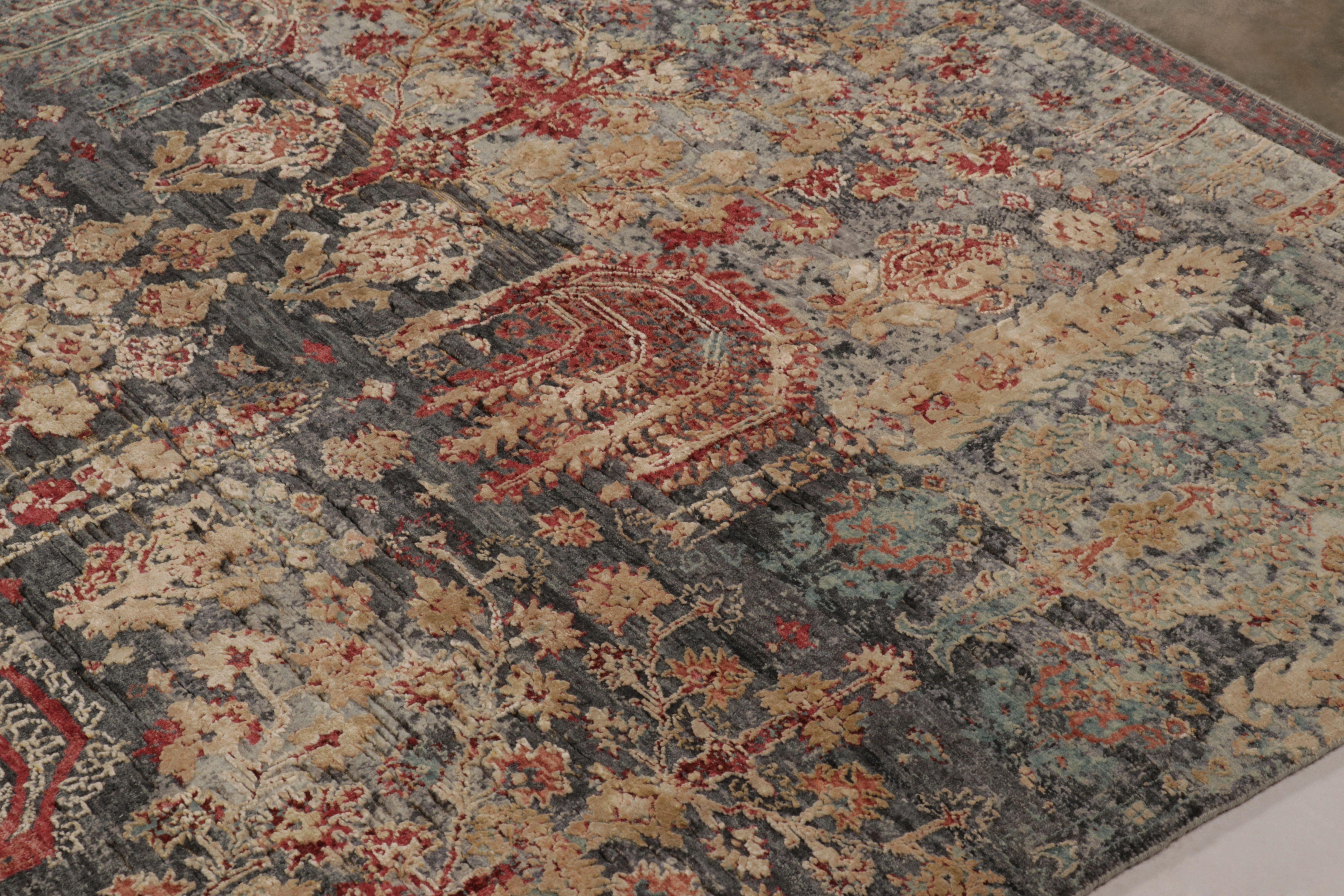 Indian Rug & Kilim’s Modern Persian Style Rug in Blue with Colorful Tree of Life For Sale