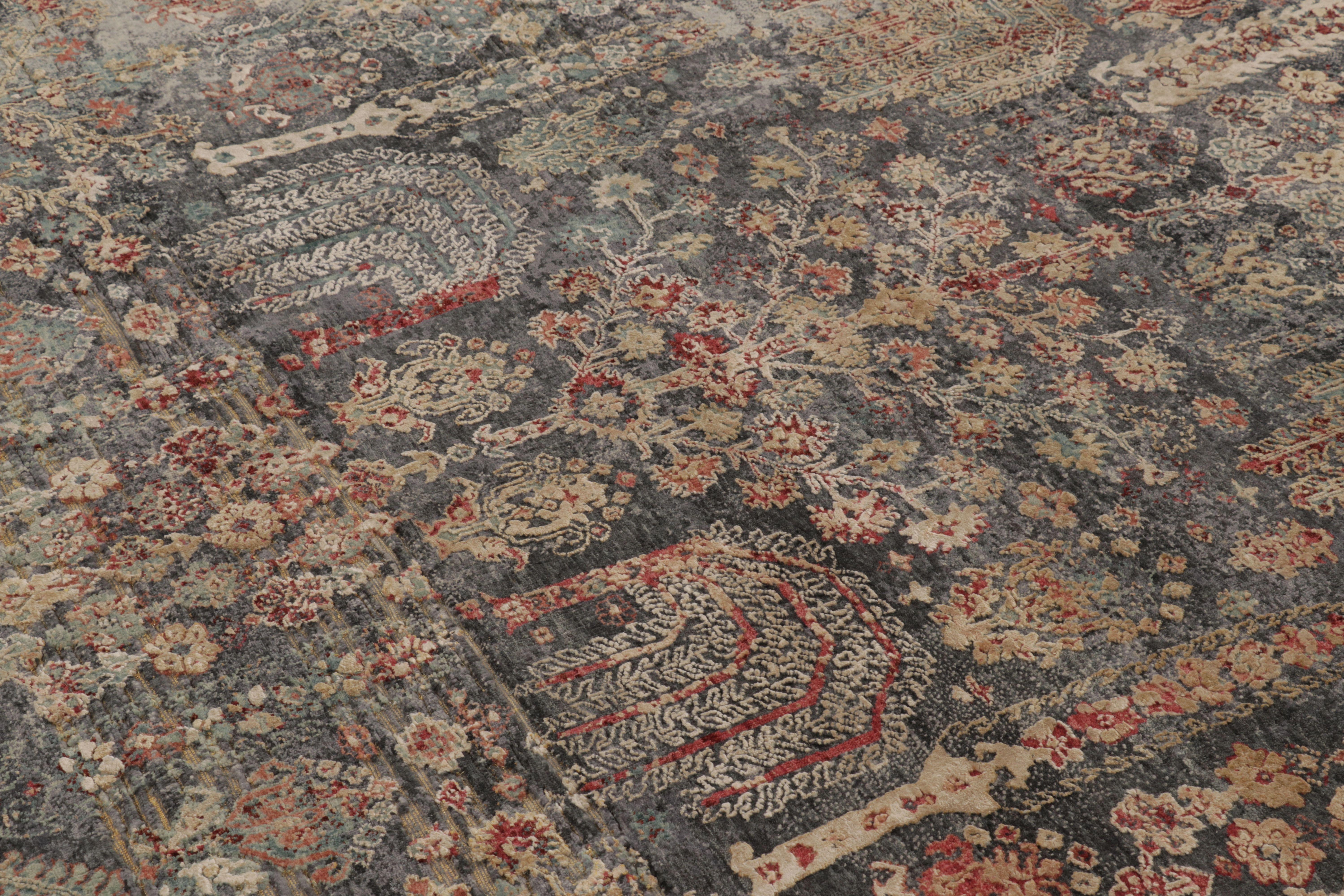 Hand-Knotted Rug & Kilim’s Modern Persian Style Rug in Blue with Colorful Tree of Life For Sale