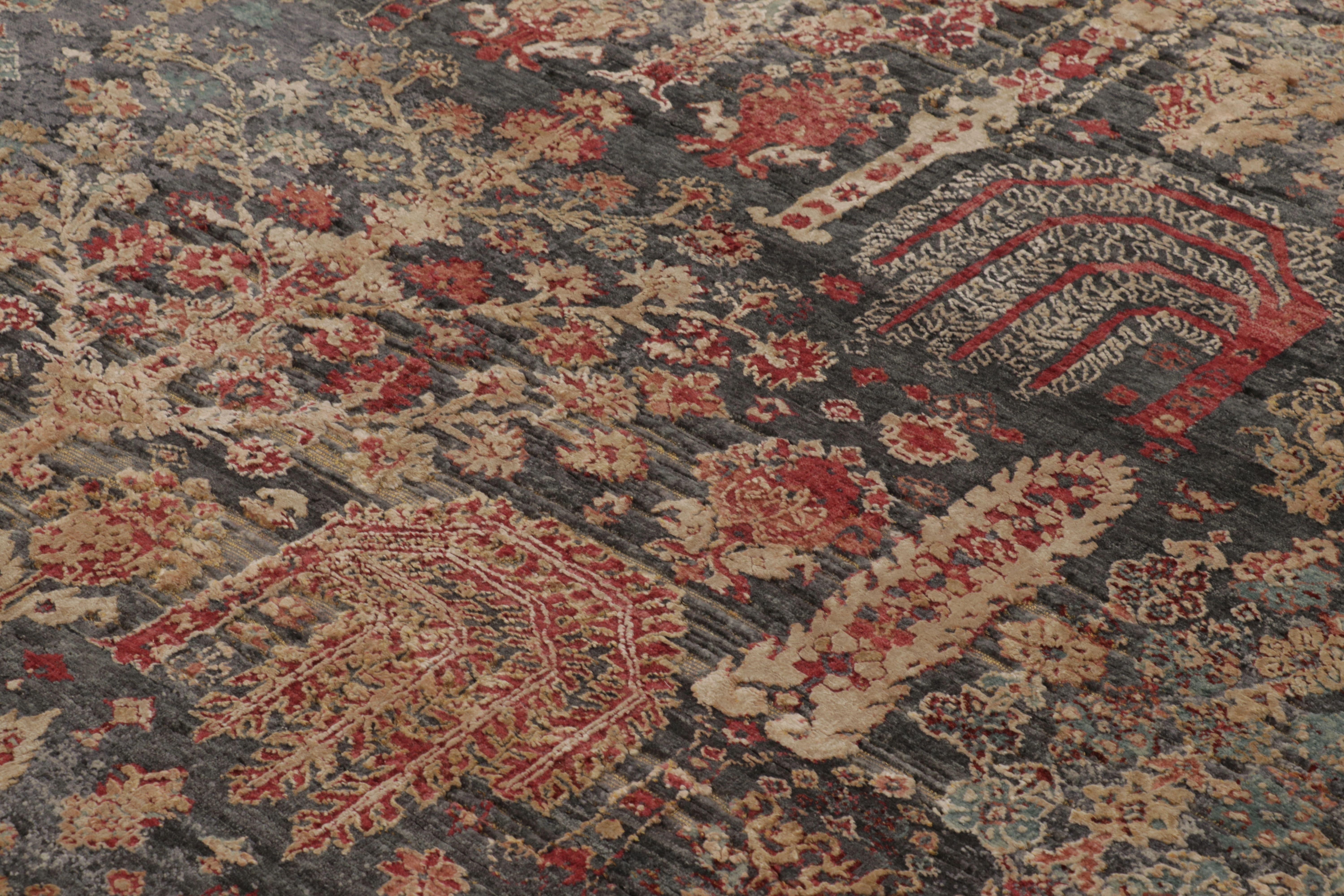 Wool Rug & Kilim’s Modern Persian Style Rug in Blue with Colorful Tree of Life For Sale