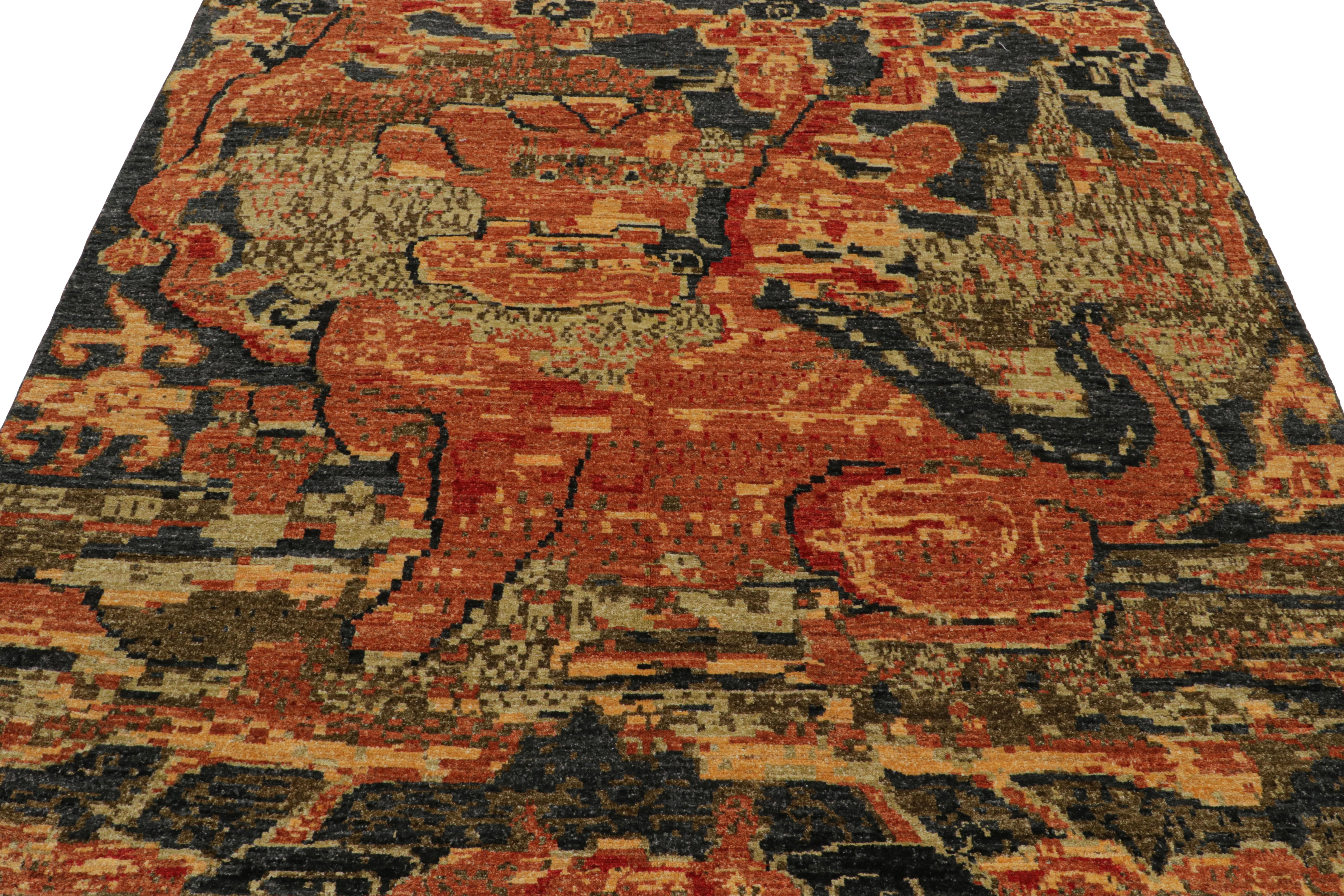 Afghan Rug & Kilim's Modern Modern Pictorial Kirin Abstract Square Rug in Blue (tapis carré abstrait bleu) en vente