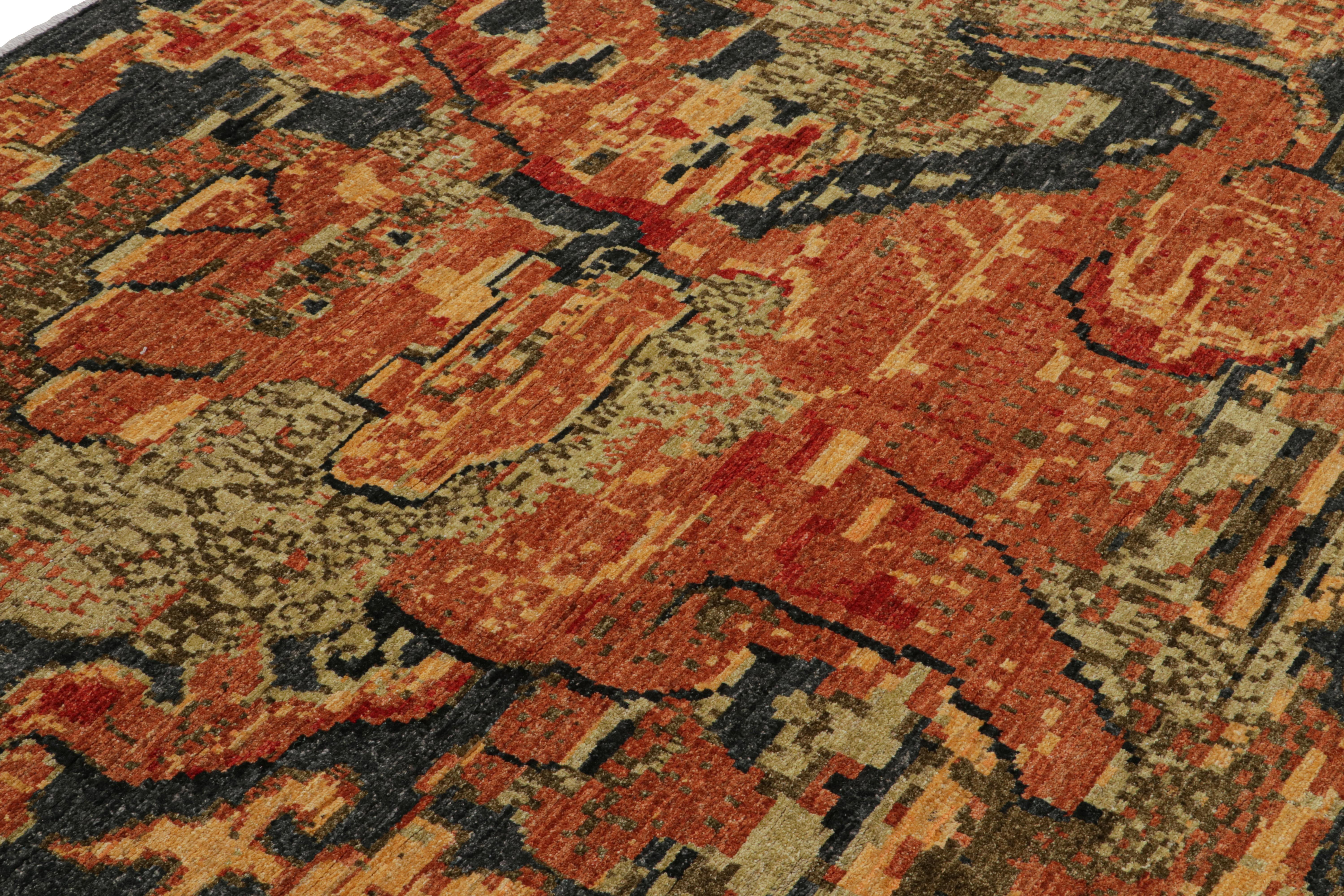 Noué à la main Rug & Kilim's Modern Modern Pictorial Kirin Abstract Square Rug in Blue (tapis carré abstrait bleu) en vente