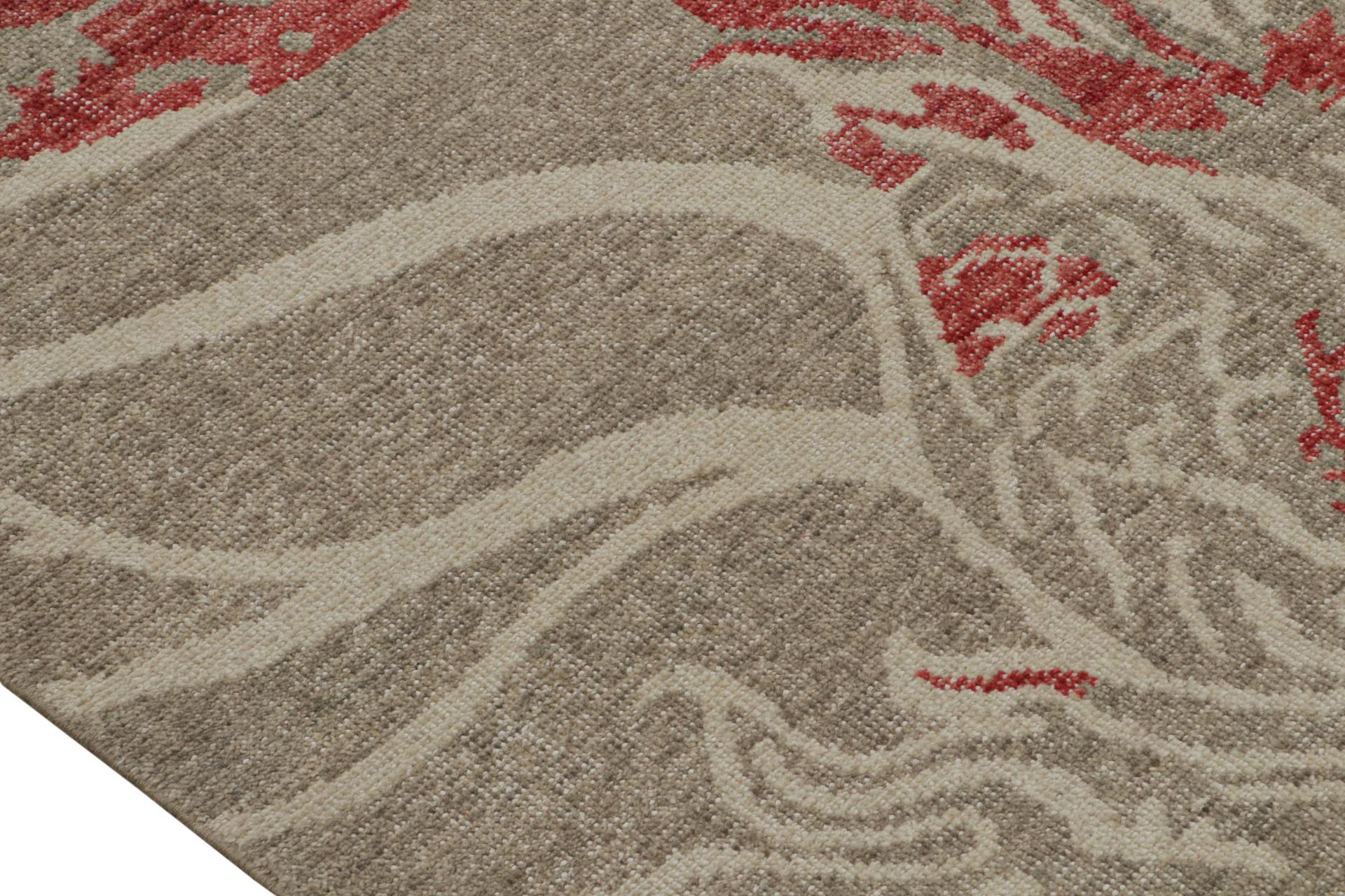 Rug & Kilim’s Modern Pictorial Rug in Beige and Gray, with Red Dragon Pattern In New Condition For Sale In Long Island City, NY
