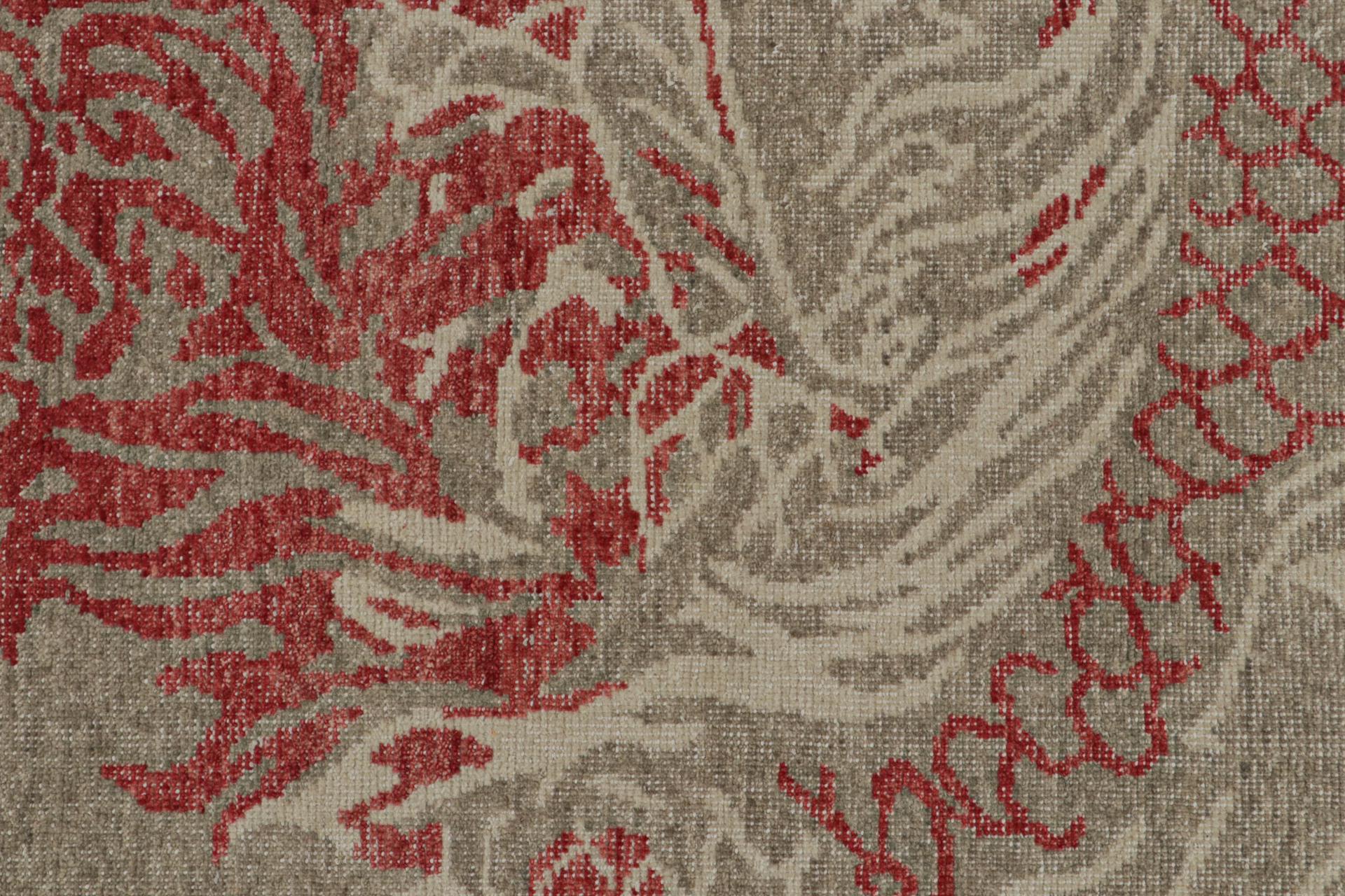 Contemporary Rug & Kilim’s Modern Pictorial Rug in Beige and Gray, with Red Dragon Pattern For Sale