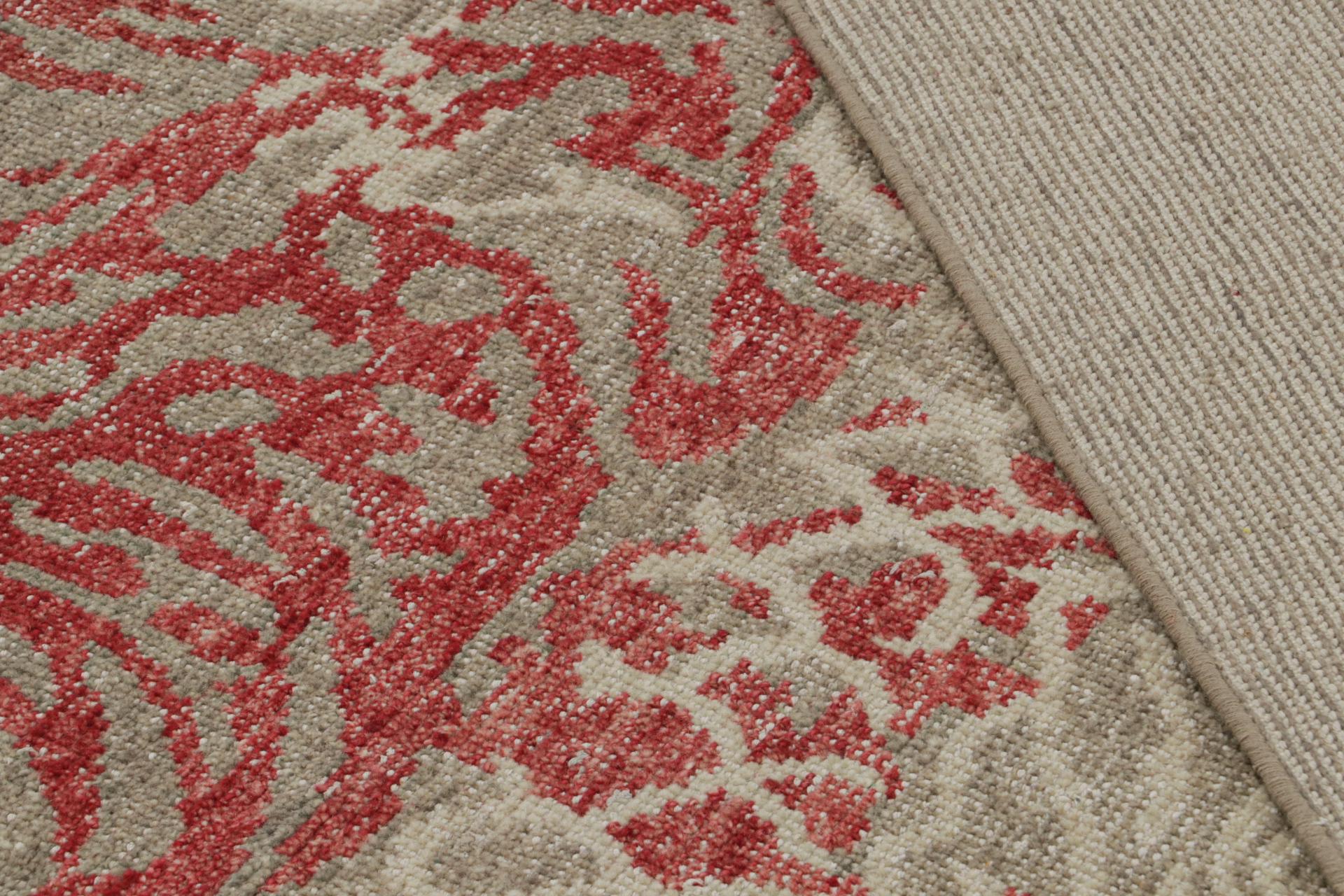 Wool Rug & Kilim’s Modern Pictorial Rug in Beige and Gray, with Red Dragon Pattern For Sale