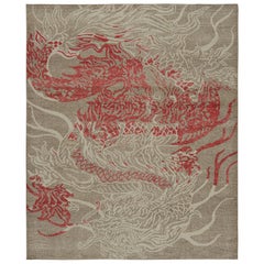 Rug 
Kilim - Tappeto moderno pittorico in beige e grigio con motivo a drago rosso