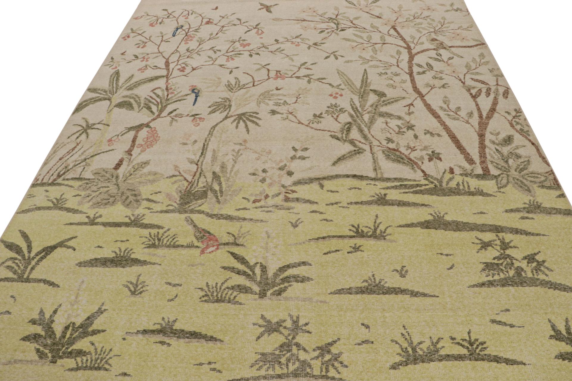 Moderno Rug & Kilim - Tappeto moderno pittorico in verde e grigio, con raffigurazione di un paesaggio in vendita