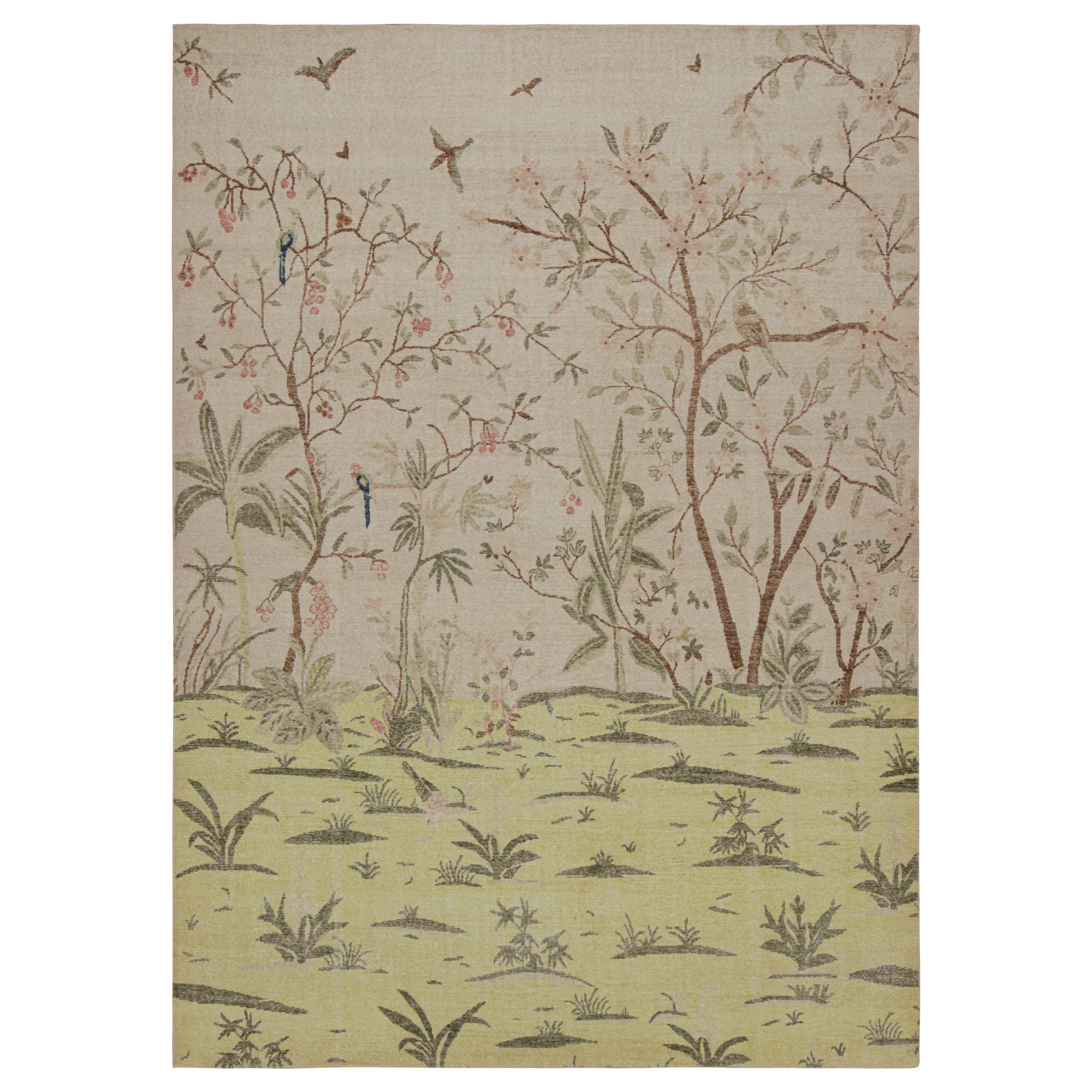 Rug & Kilim - Tappeto moderno pittorico in verde e grigio, con raffigurazione di un paesaggio