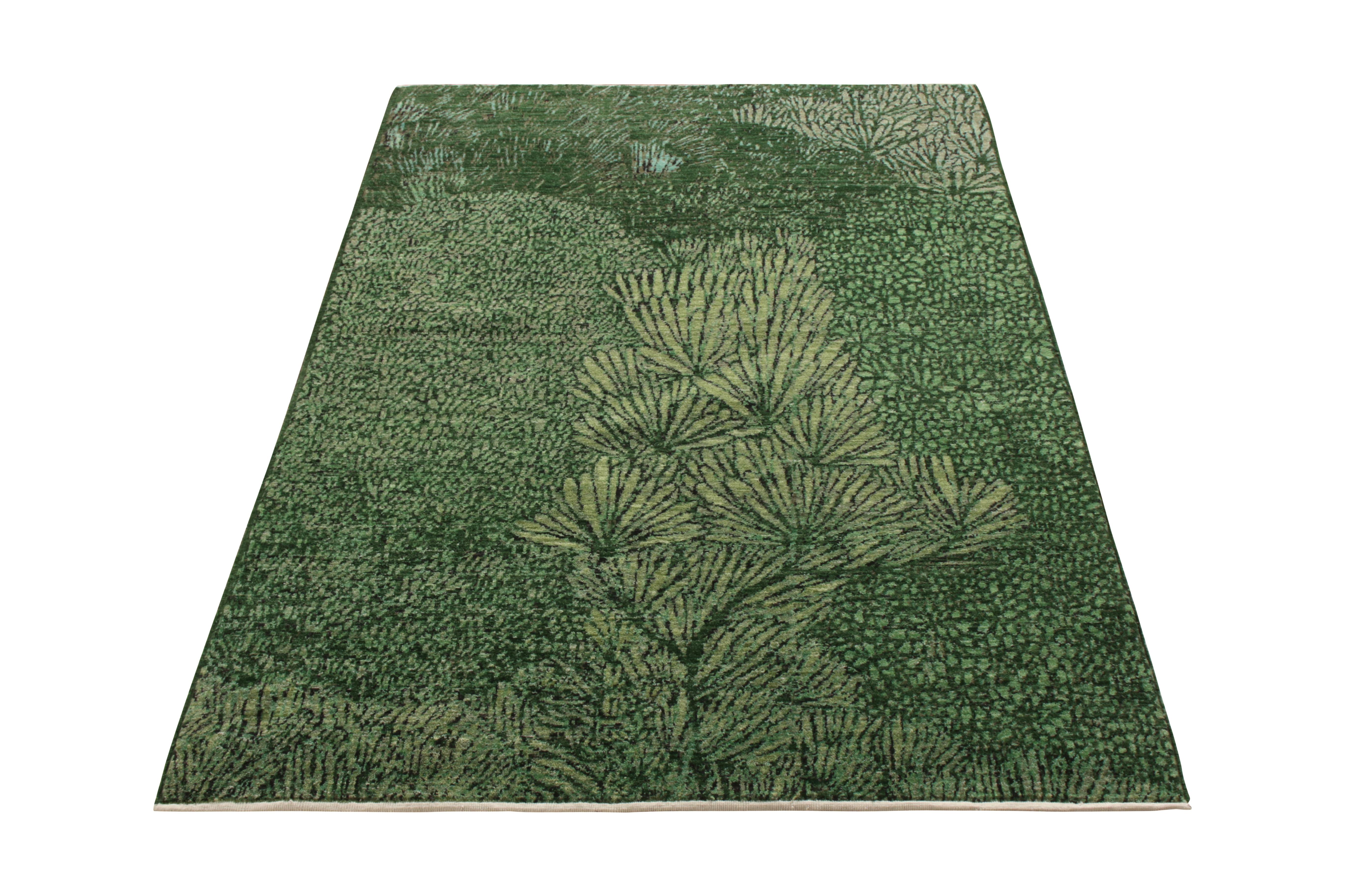 Rug and Kilim’s Modern Pictorial Rug in Green Floral Pattern For Sale ...