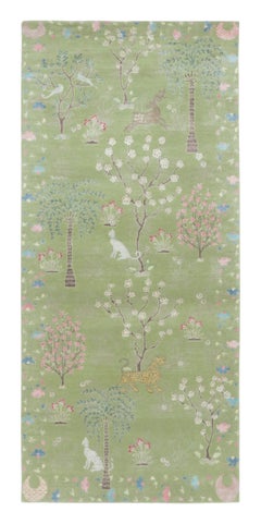 Rug & Kilim’s Modern Pictorial “Tree of Life” Runner in Green with Pictorials