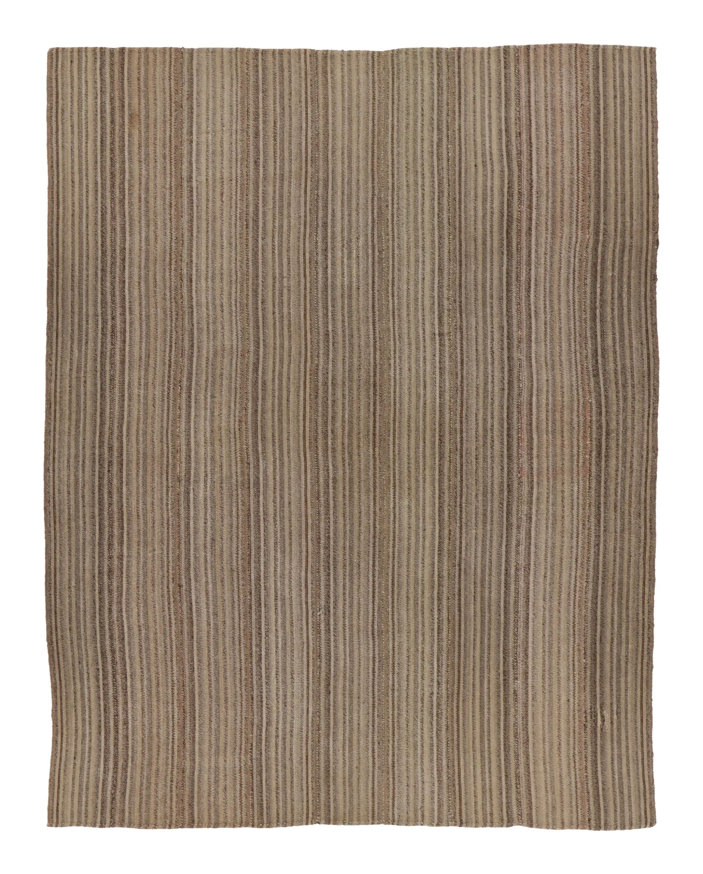 Kilim de tejido plano Rez moderno de Rug & Kilim en rayas de textura marrón