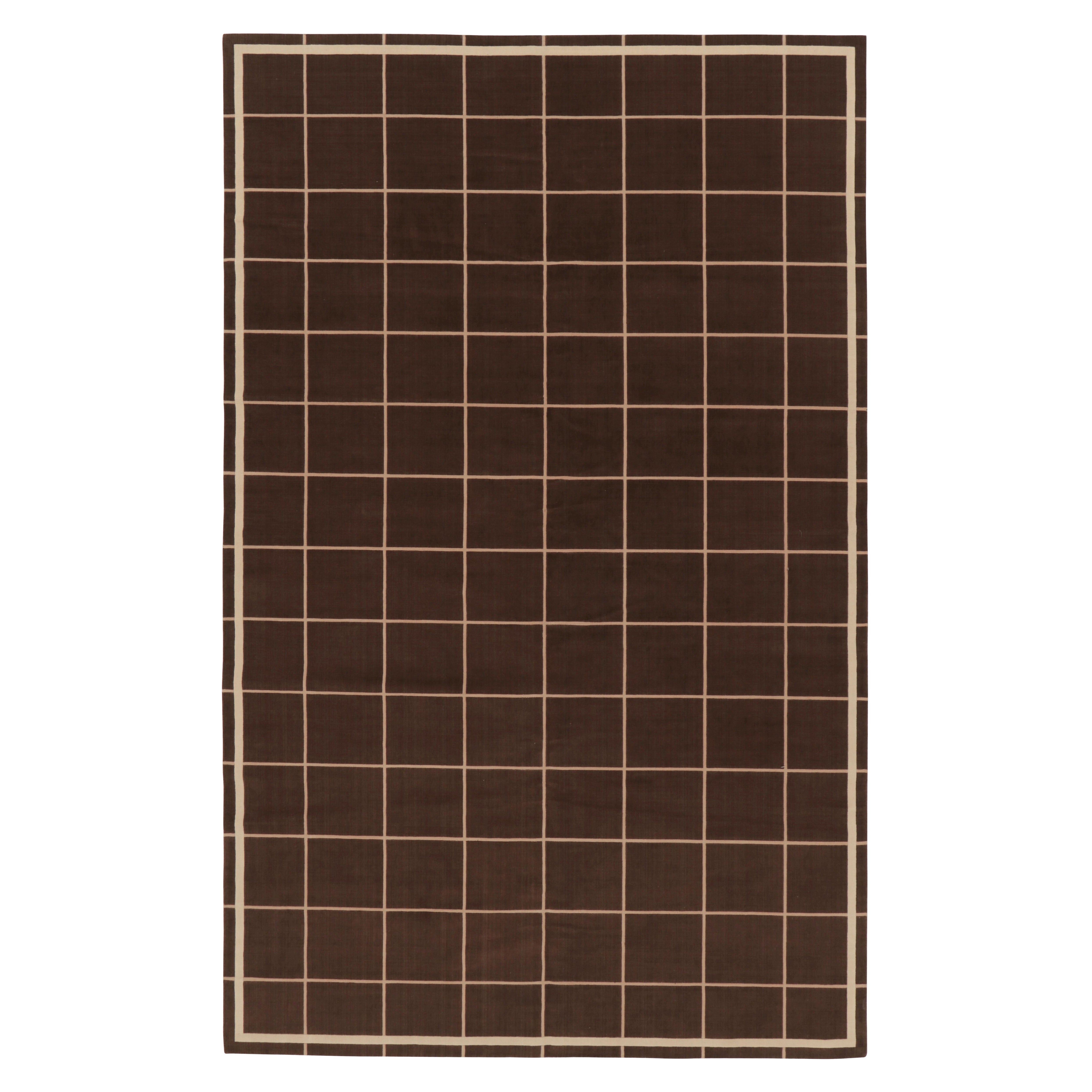 Rug & Kilim’s Modern Rug, Chocolate Brown & Beige Geometric Grid