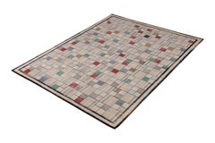 Rug & Kilim’s Modern Rug, Distressed Style, Beige Multi-Color Geometric Pattern