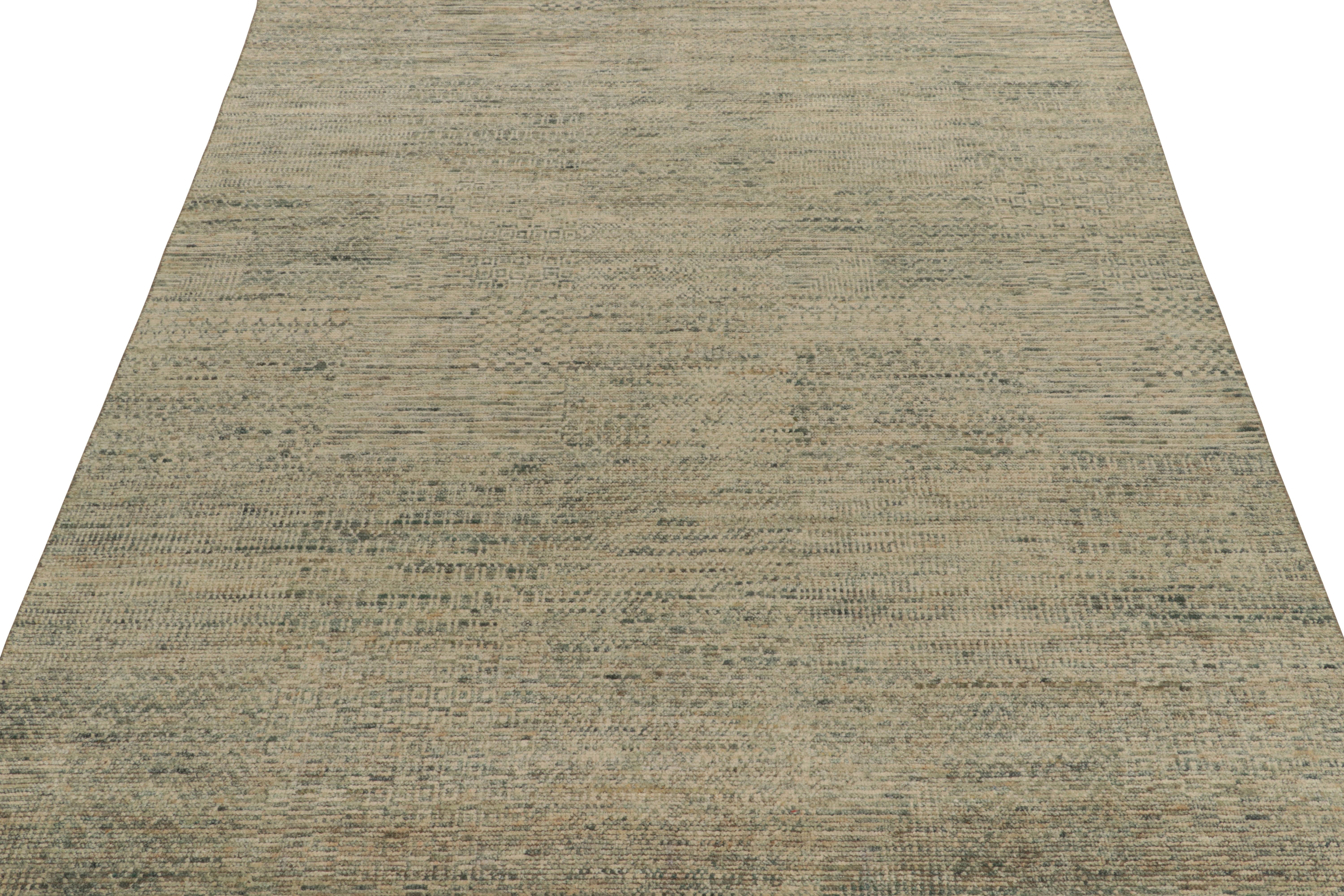 Hand-Knotted Rug & Kilim’s Modern Rug in a Blue and Beige-Brown Striae, Geometric Patterns For Sale