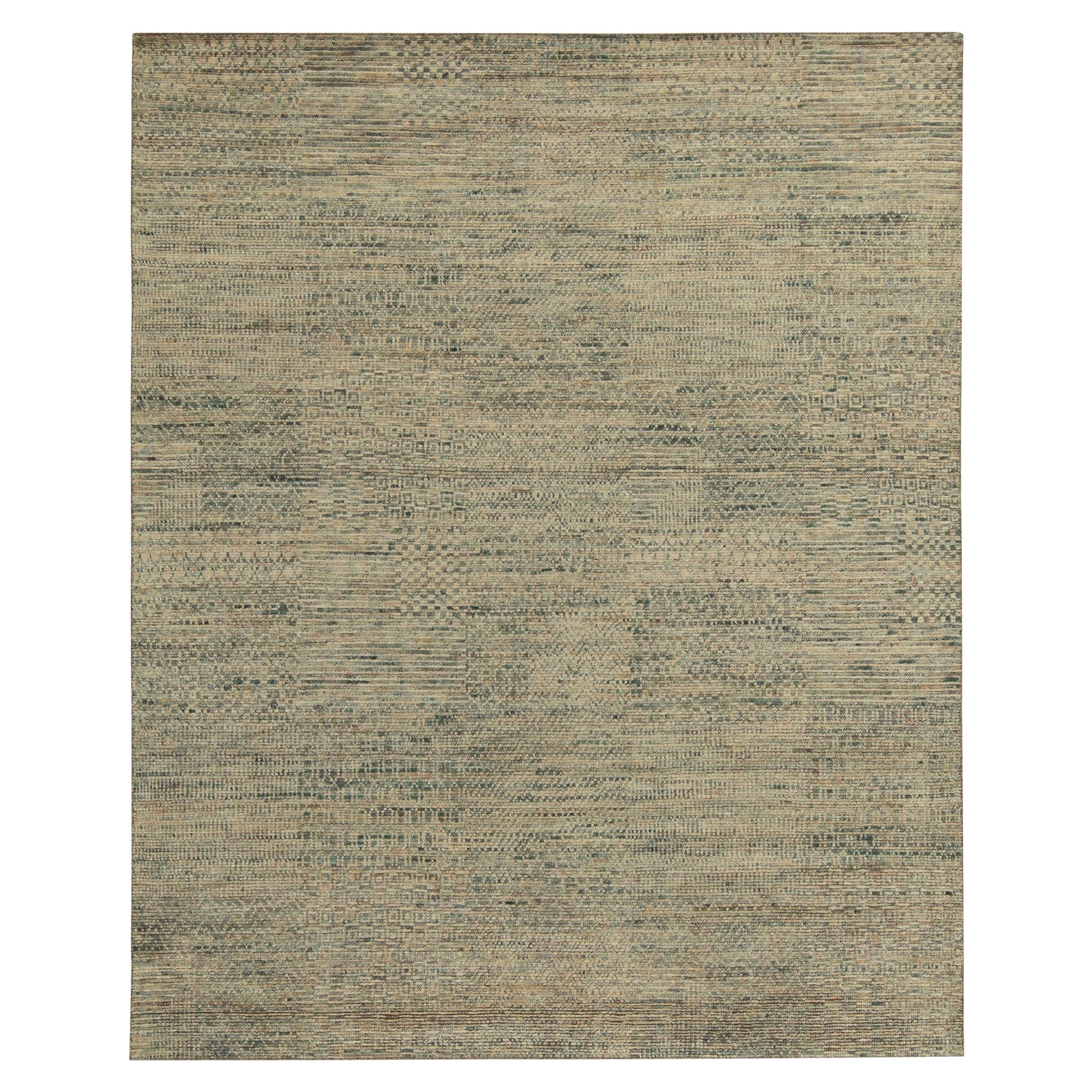 Rug & Kilim’s Modern Rug in a Blue and Beige-Brown Striae, Geometric Patterns For Sale