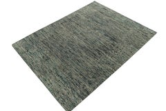 Rug & Kilim’s Modern Rug in a Blue, Black and White Striae Geometric Patterns