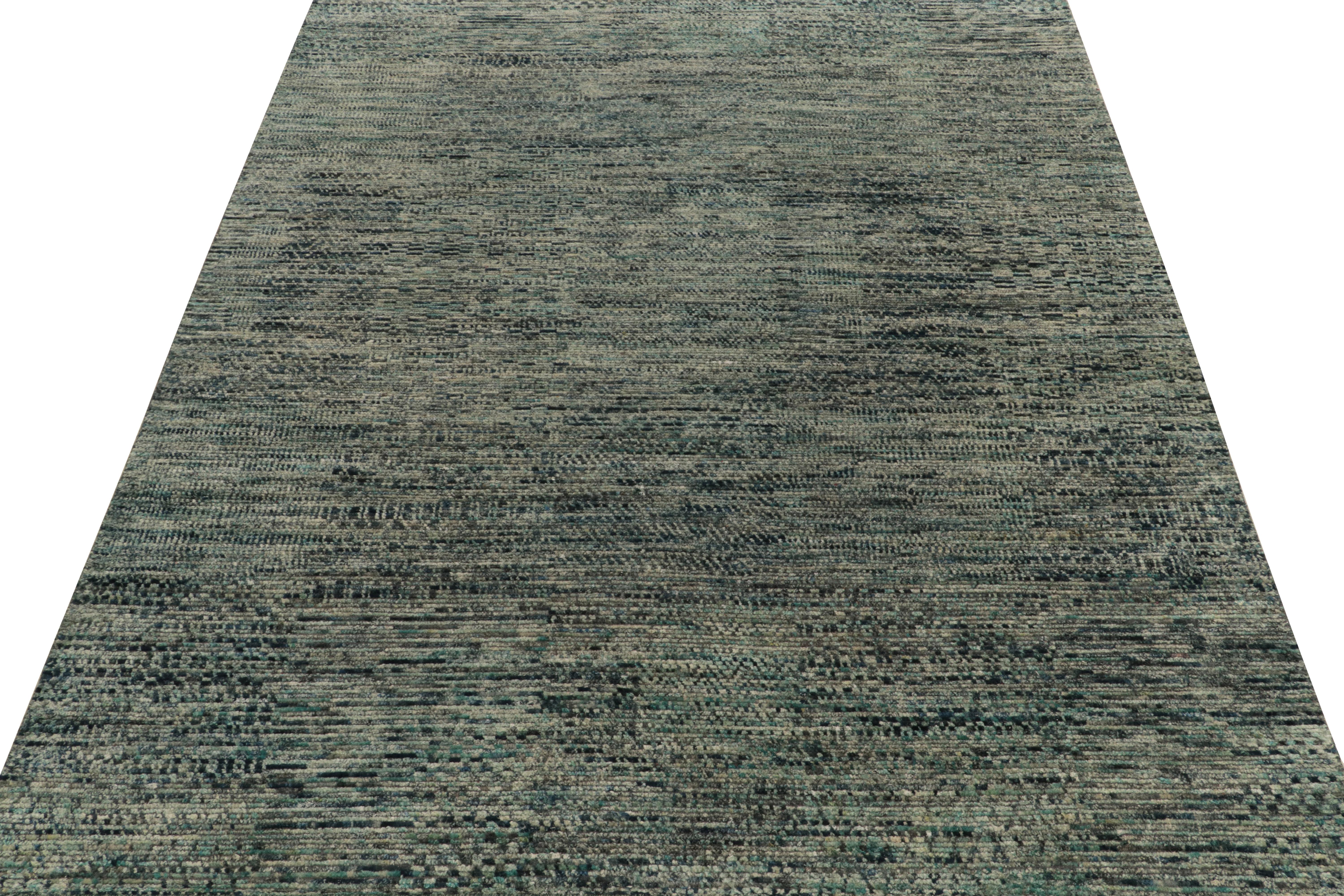 Alfombra moderna de Rug & Kilim con motivos geométricos estriados en azul, negro y blanco Moderno en venta