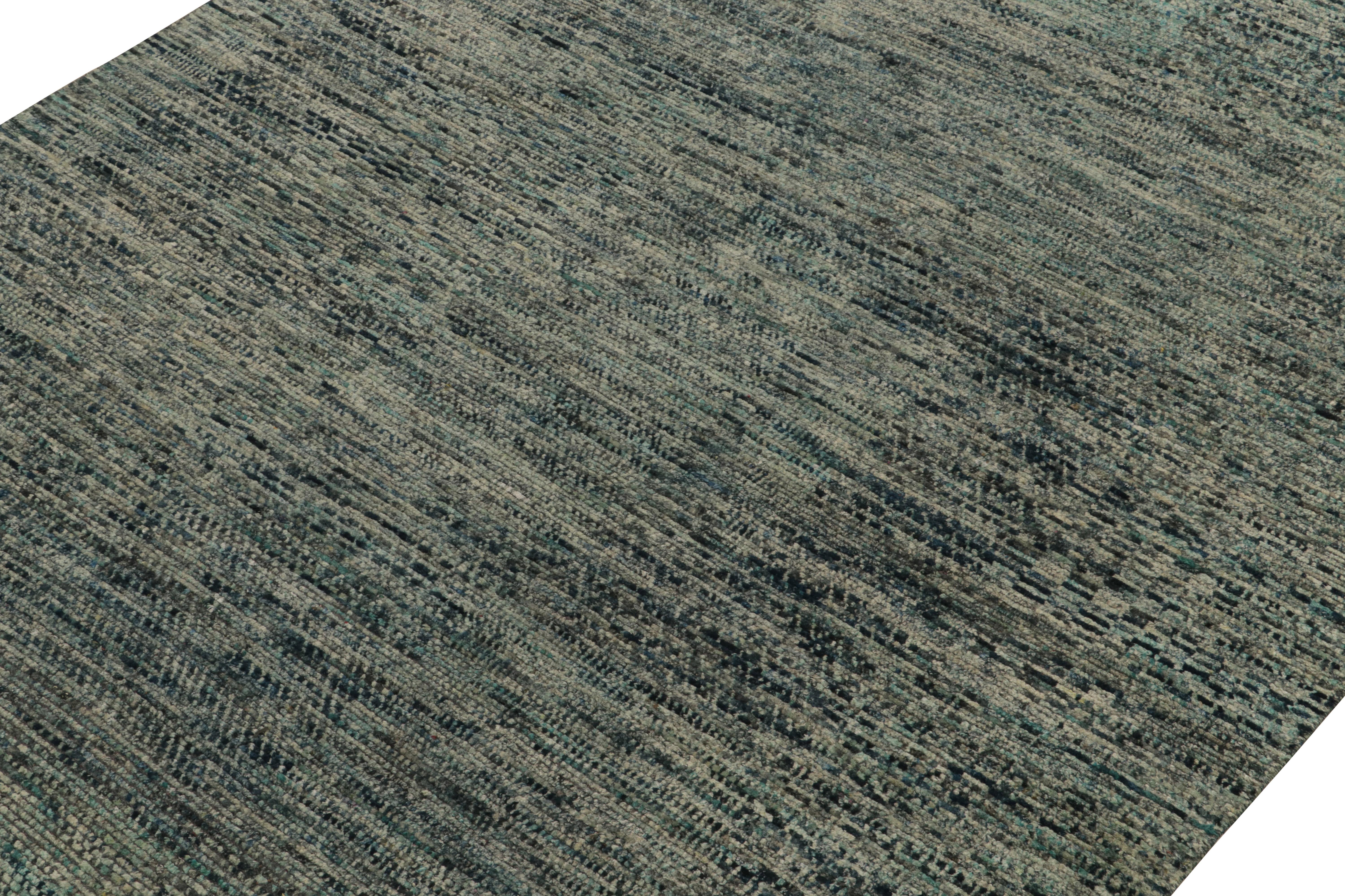 Alfombra moderna de Rug & Kilim con motivos geométricos estriados en azul, negro y blanco Indio en venta