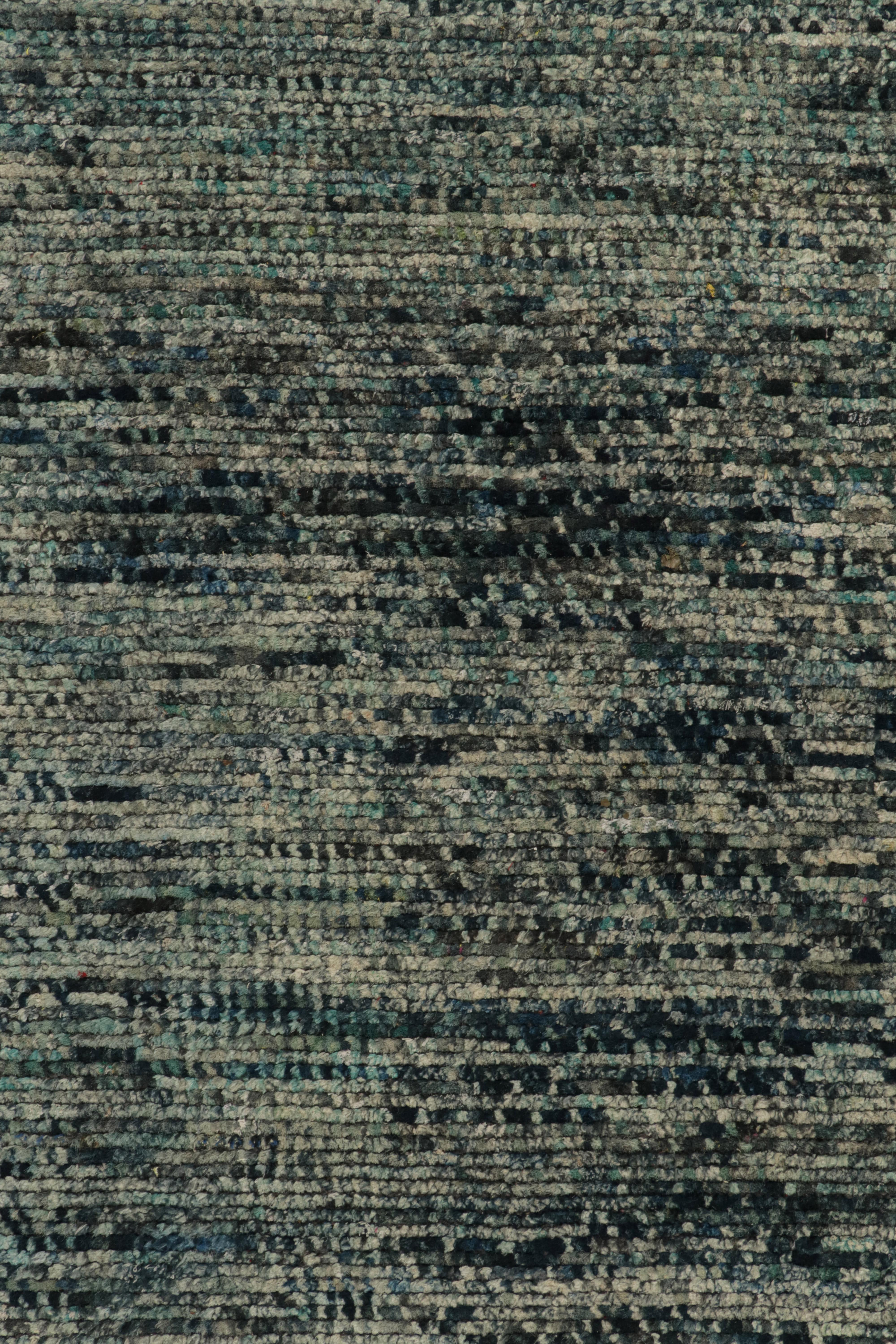 Alfombra moderna de Rug & Kilim con motivos geométricos estriados en azul, negro y blanco en Nuevo estado para la venta en Long Island City, NY