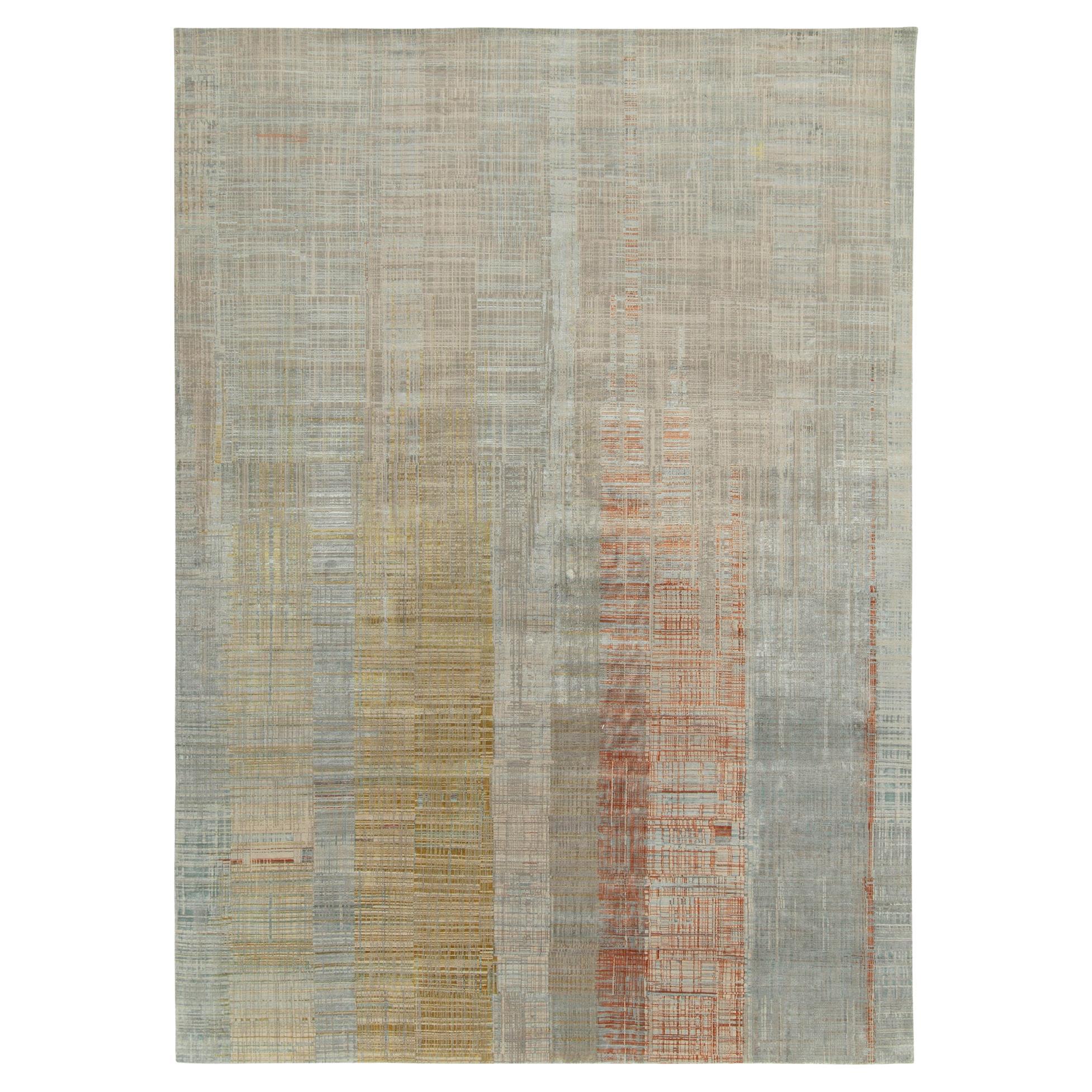 Rug & Kilim’s Modern Rug in a Blue, Gold and Gray Abstract Geometric Pattern For Sale