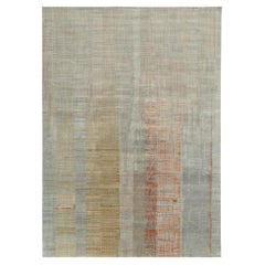 Rug & Kilim’s Modern Rug in a Blue, Gold and Gray Abstract Geometric Pattern
