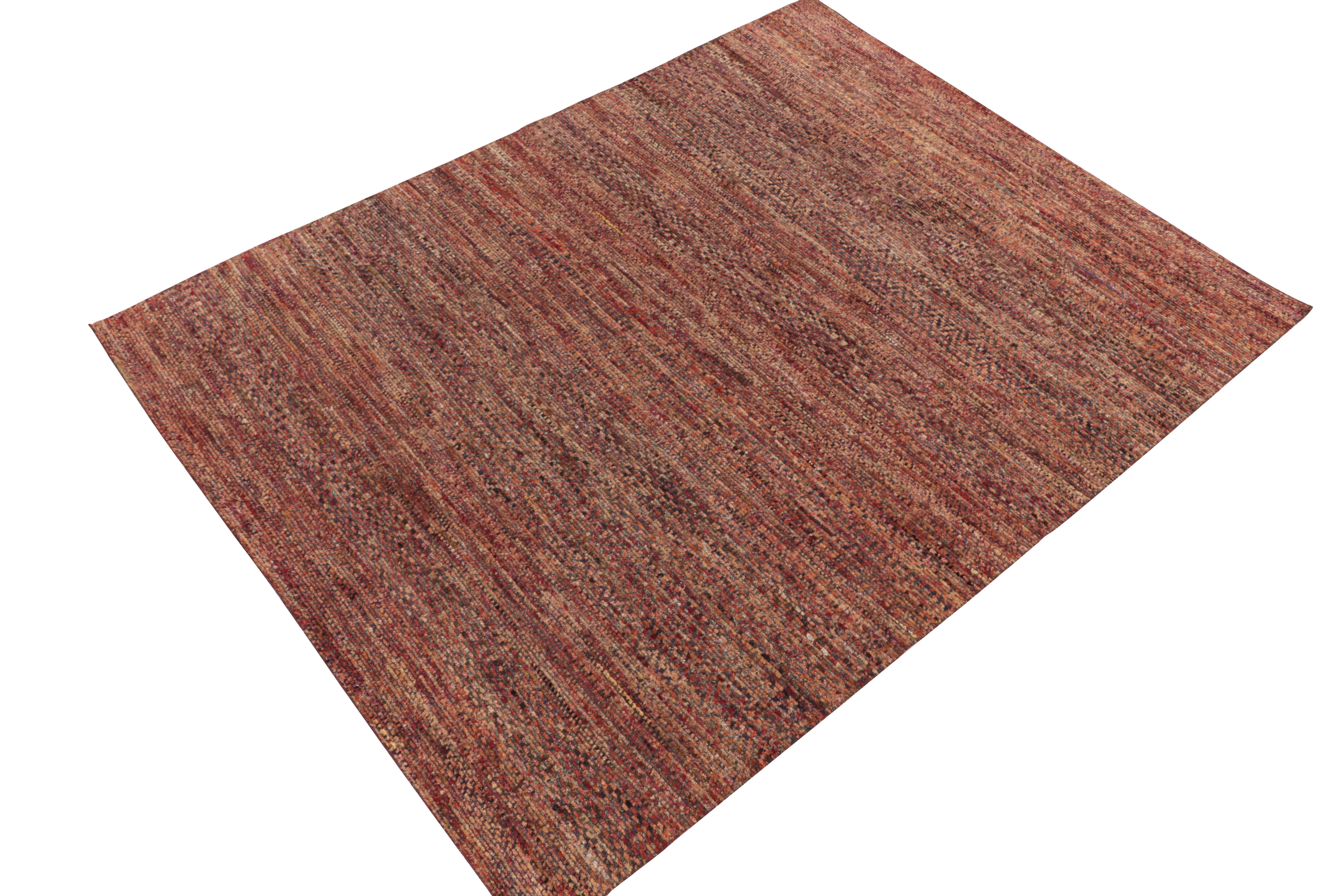 Indian Rug & Kilim’s Modern Rug in a Red & Orange-Brown Striae, Geometric Patterns For Sale