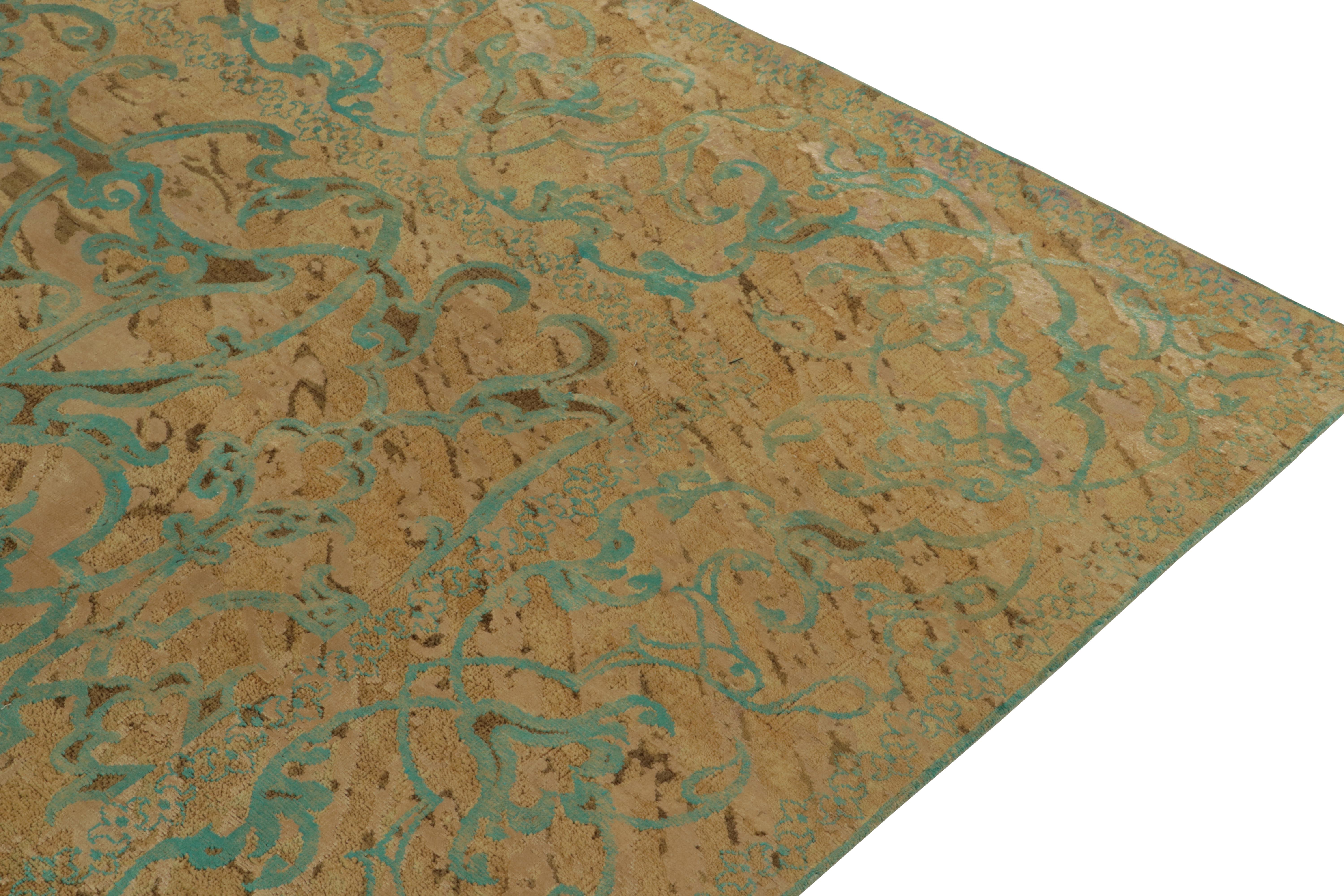 Moderner Teppich &amp;amp; Kilims Teppich mit abstraktem geometrischem Muster in Teal &amp;amp; Beige-Brown im Zustand „Neu“ im Angebot in Long Island City, NY