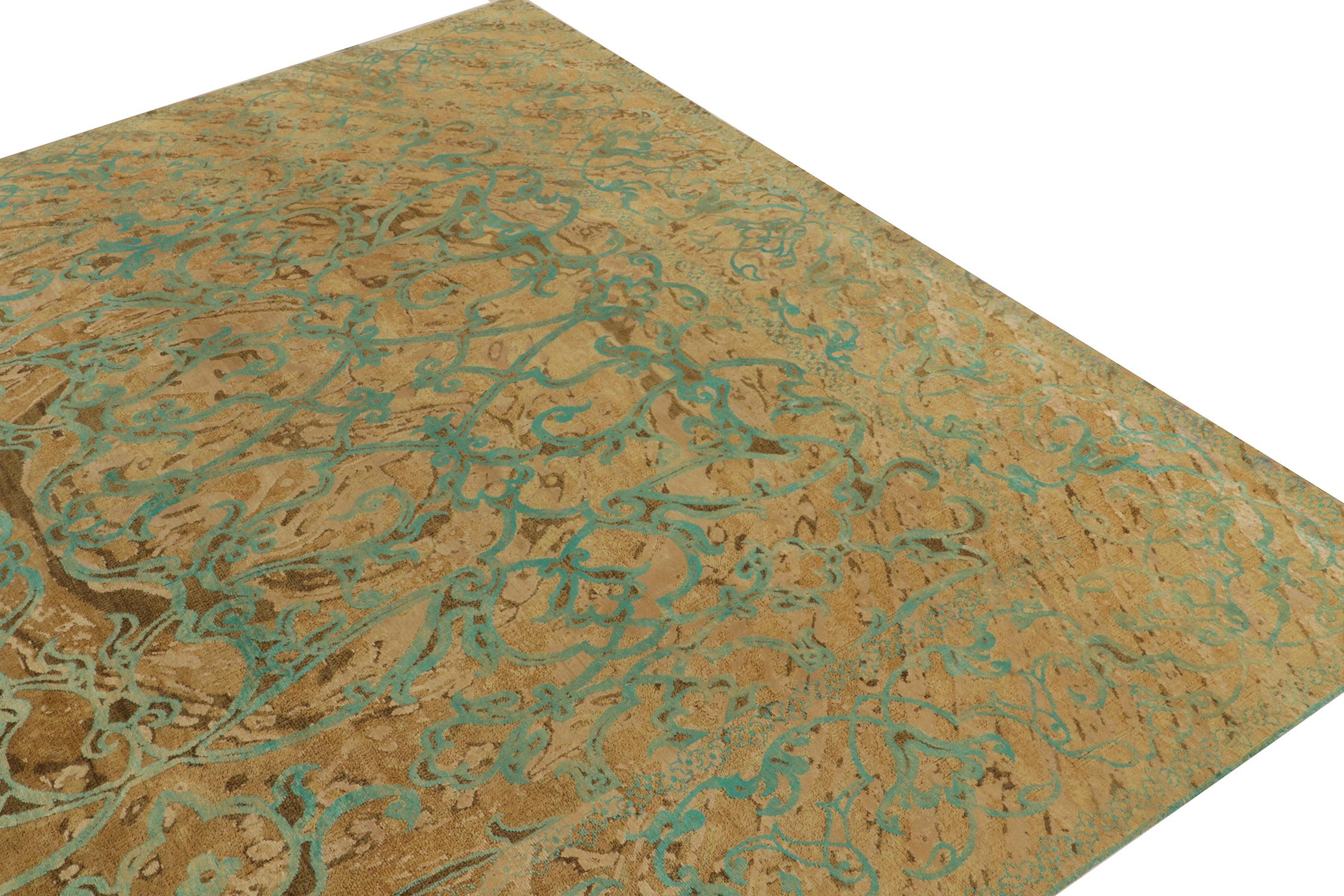 Moderner Teppich &amp;amp; Kilims Teppich mit abstraktem geometrischem Muster in Teal &amp;amp; Beige-Brown (21. Jahrhundert und zeitgenössisch) im Angebot