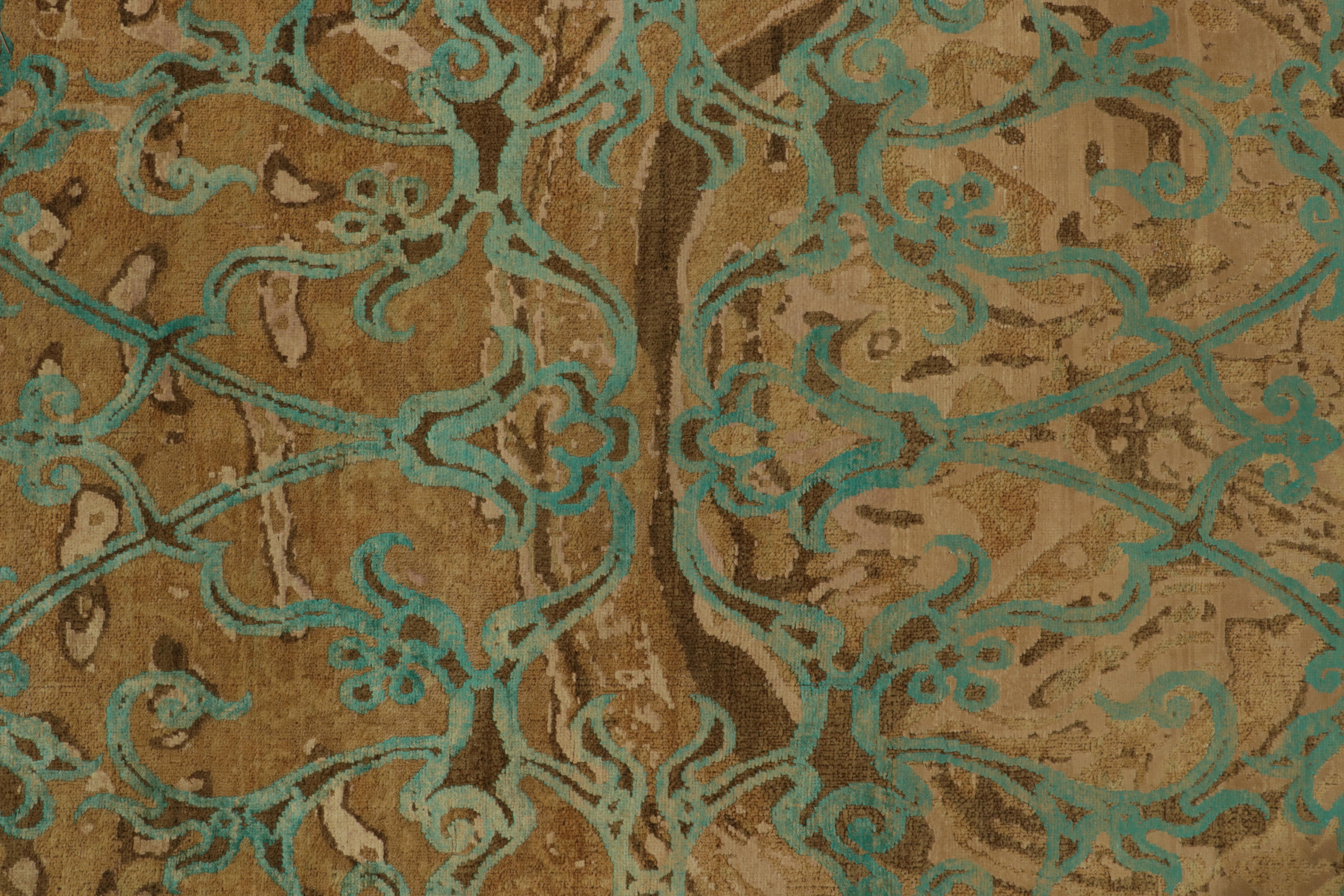 Moderner Teppich &amp;amp; Kilims Teppich mit abstraktem geometrischem Muster in Teal &amp;amp; Beige-Brown (Wolle) im Angebot