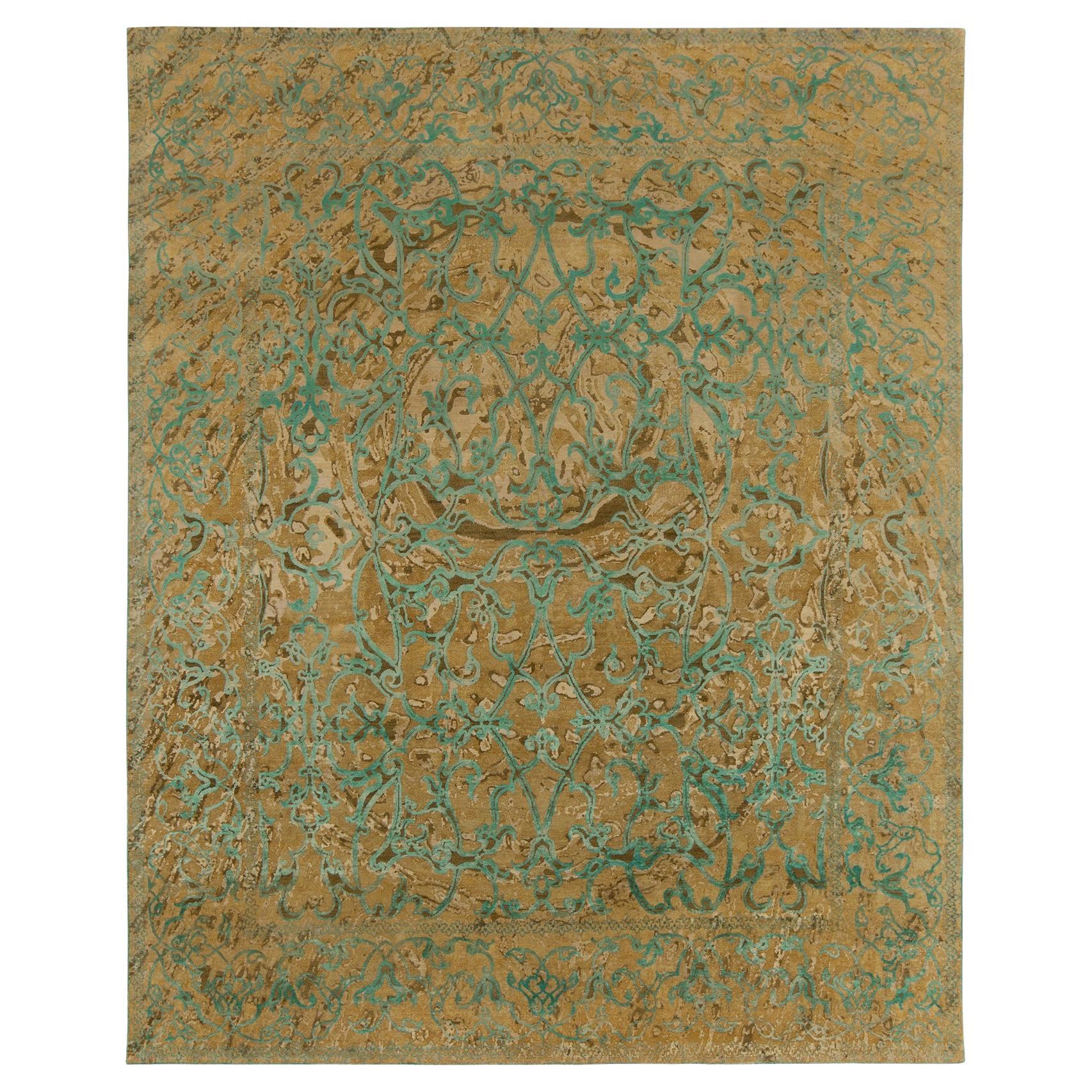 Rug & Kilim’s Modern Rug in a Teal & Beige-Brown Abstract Geometric Pattern