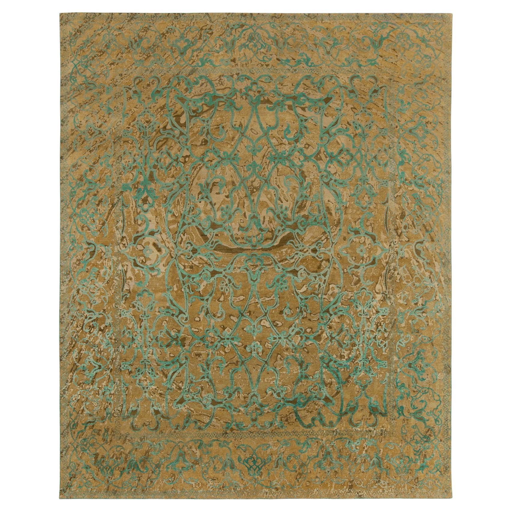 Rug & Kilim’s Modern Rug in a Teal & Beige-Brown Abstract Geometric Pattern For Sale