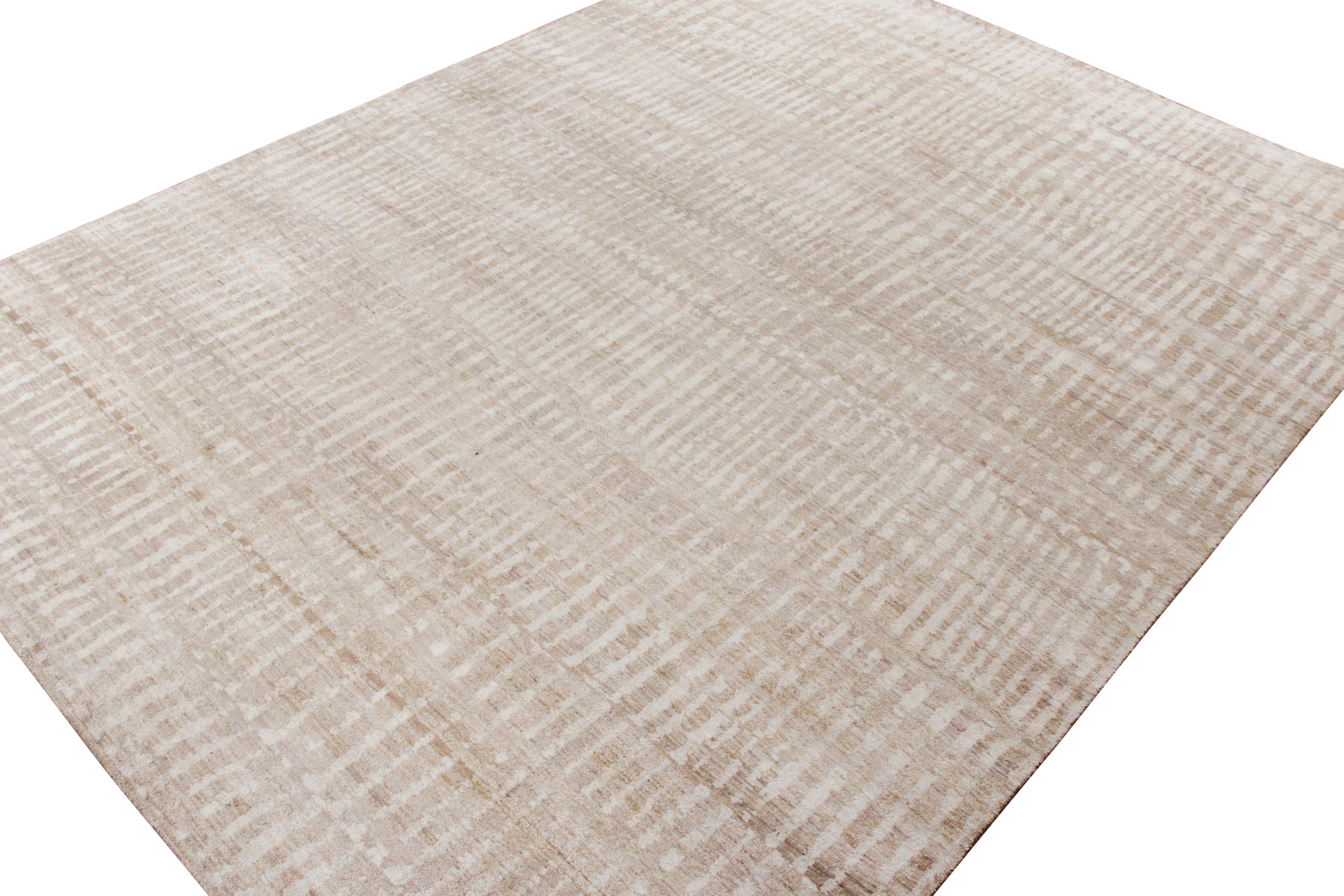 Indian Rug & Kilim’s Modern Rug in All over Beige-Brown, White Geometric Pattern For Sale